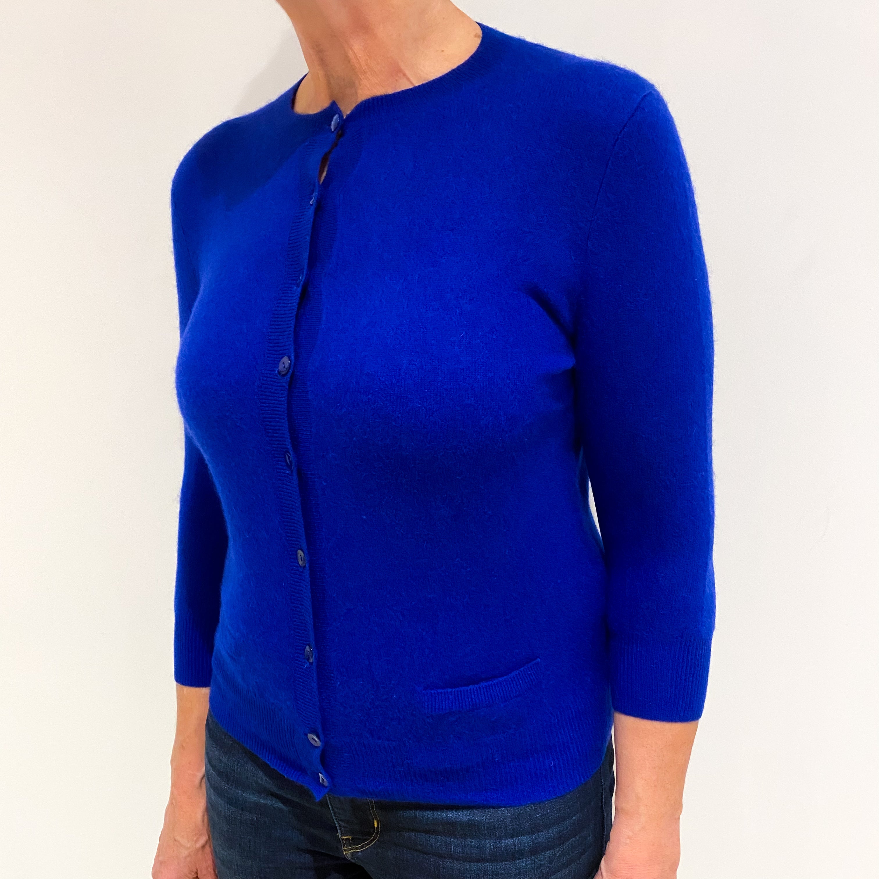 Deep Electric Blue Cashmere Crew Neck Cardigan Medium