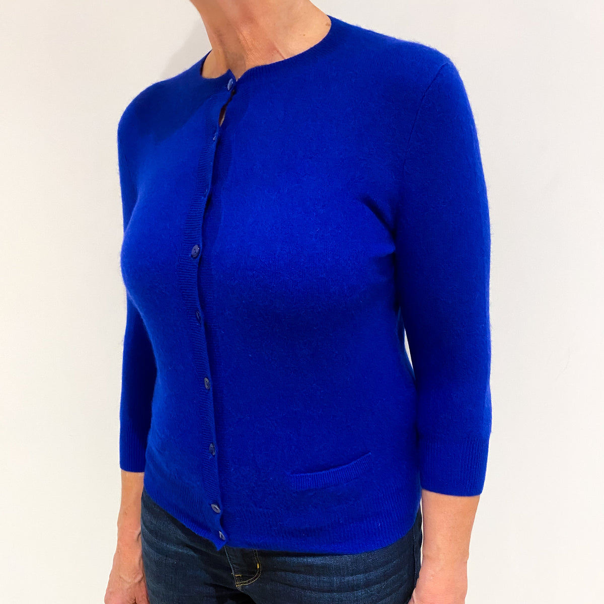 Deep Electric Blue Cashmere Crew Neck Cardigan Medium