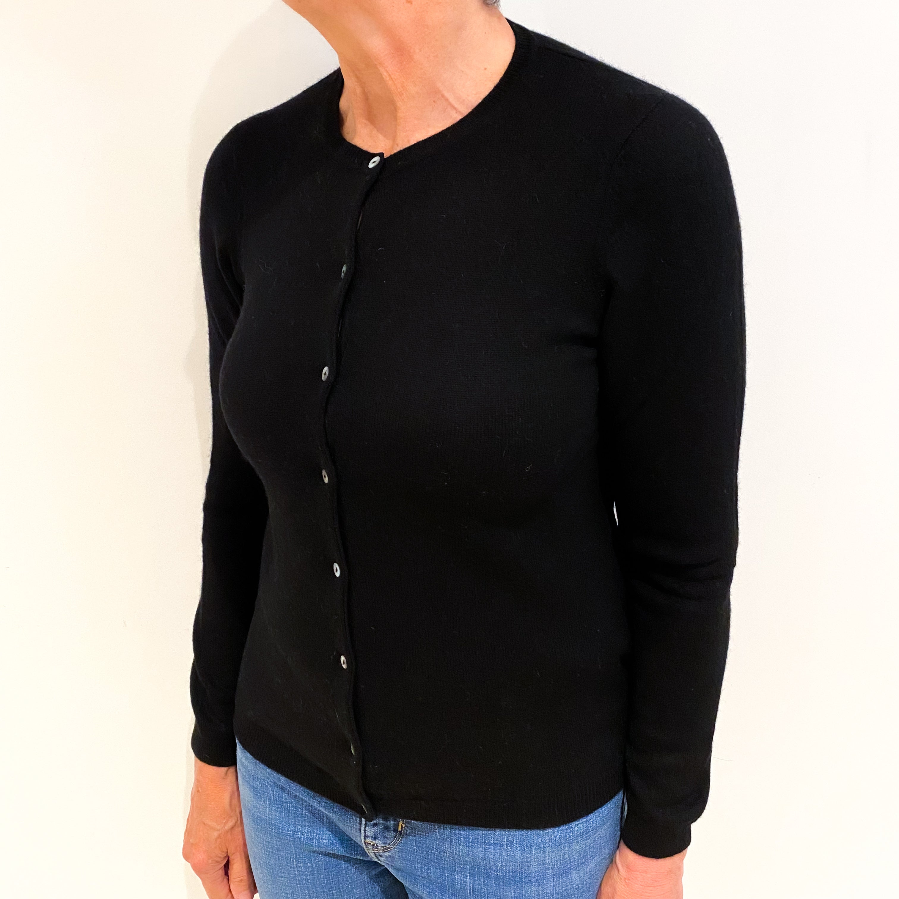 Black Cashmere Crew Neck Cardigan Medium