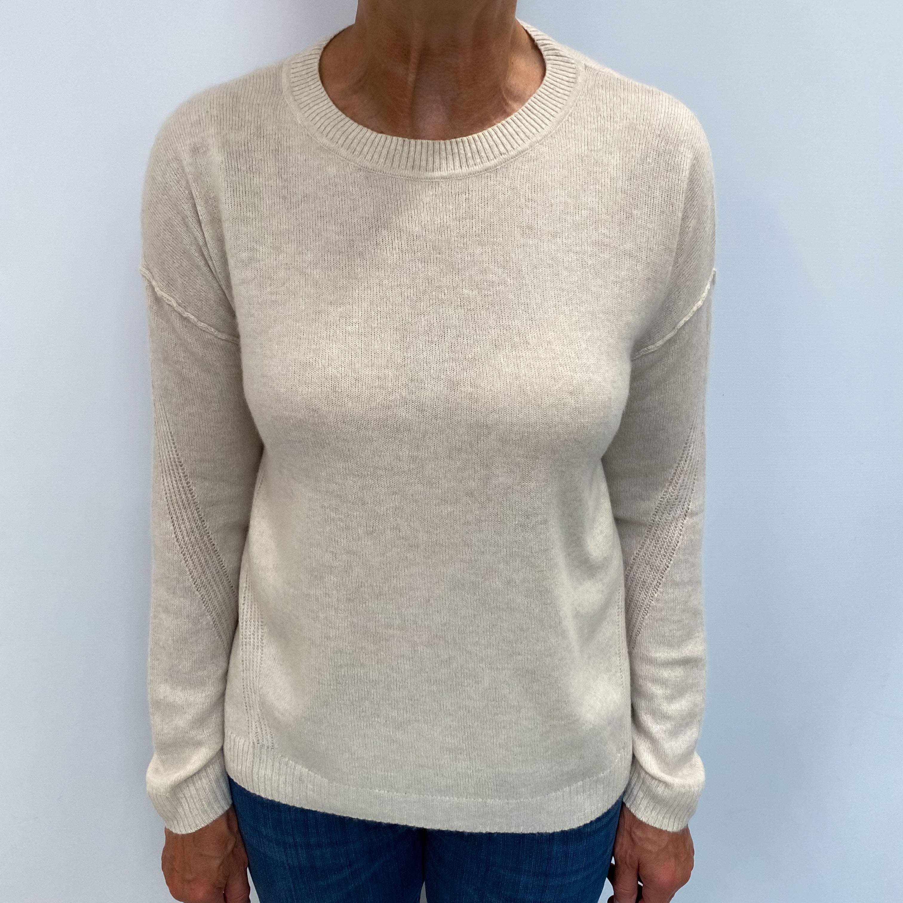 Oatmeal Beige Cashmere Crew Neck Jumper Medium