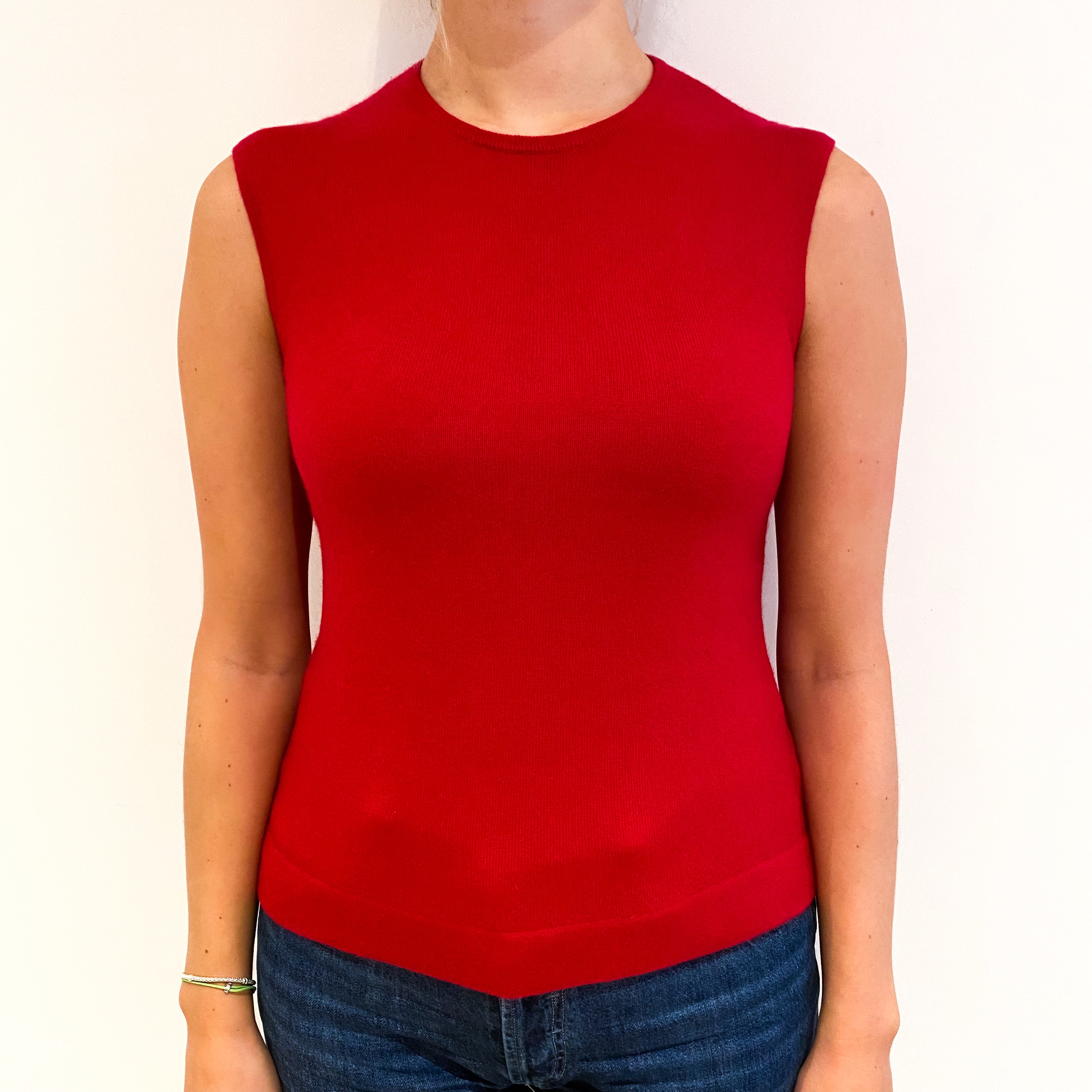 Ruby Red Cashmere Crew Neck Tank Top Small