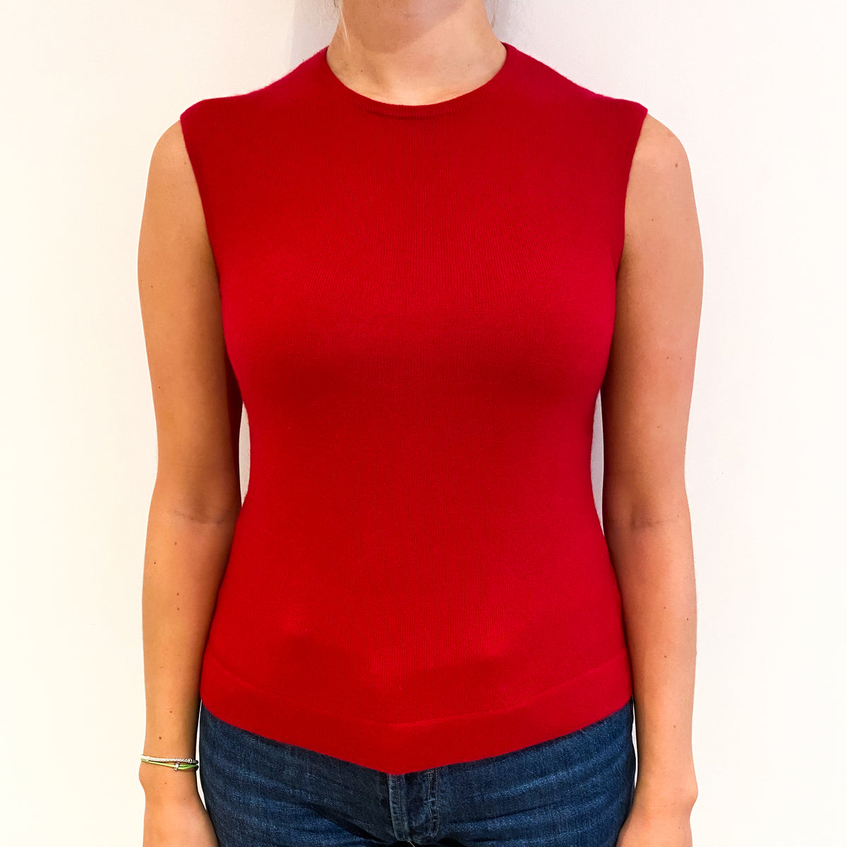 Ruby Red Cashmere Crew Neck Tank Top Small
