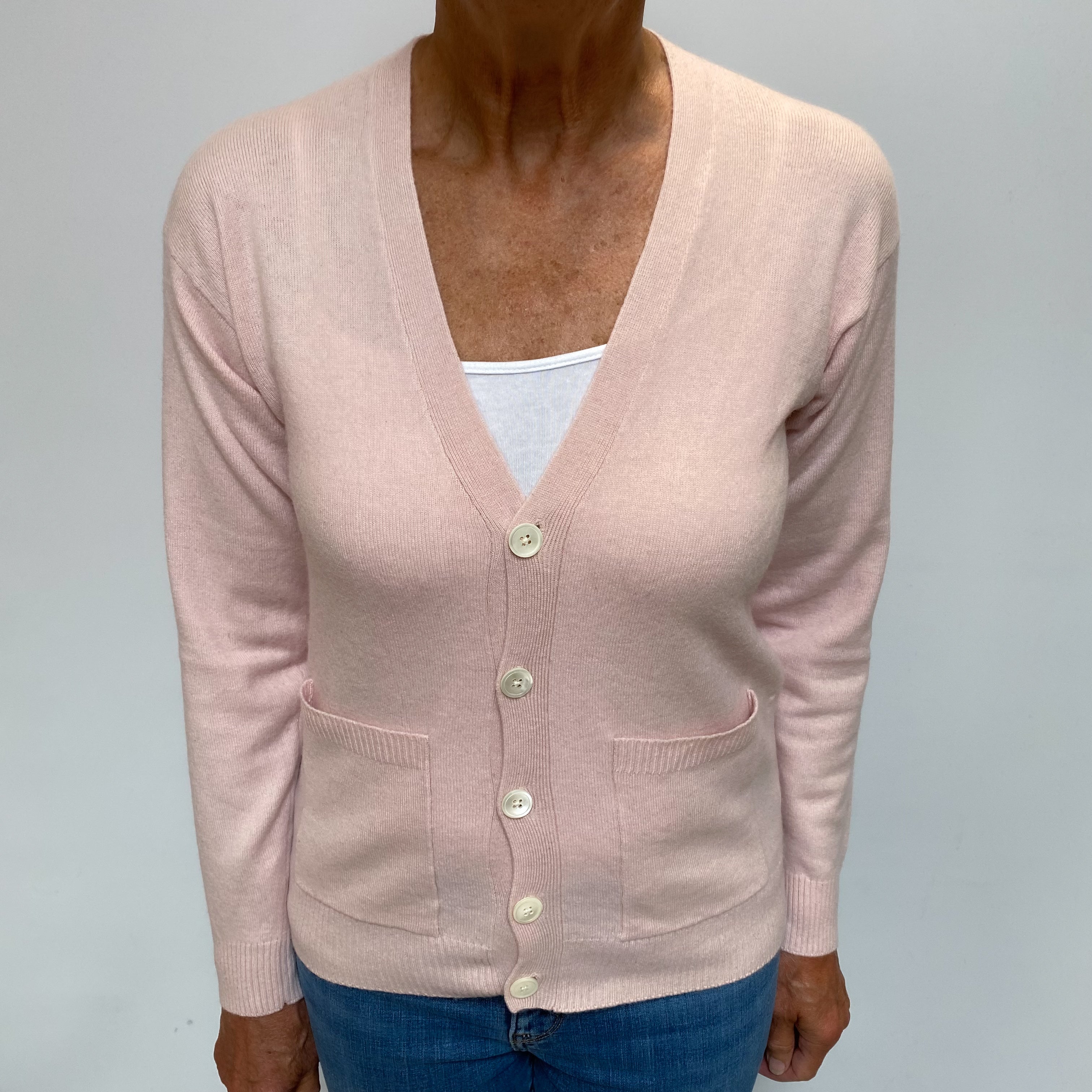 Ralph Lauren Shell Pink Cashmere Cardigan with Pockets Medium