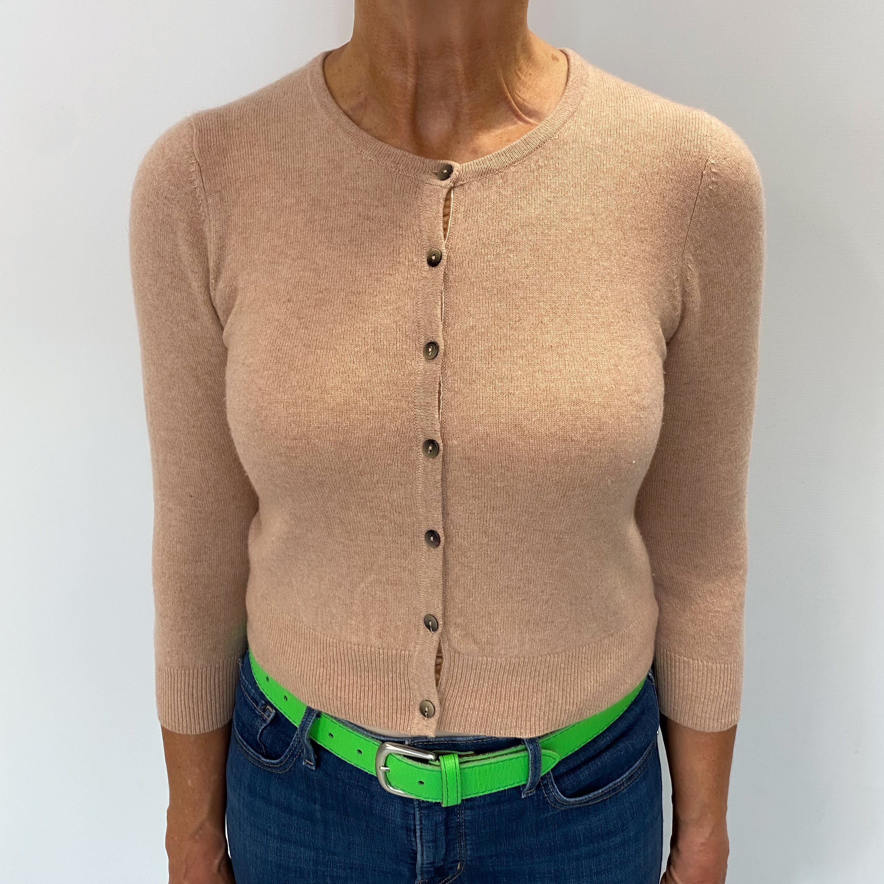 Nude Beige Marl Cashmere Crew Neck Cardigan Medium