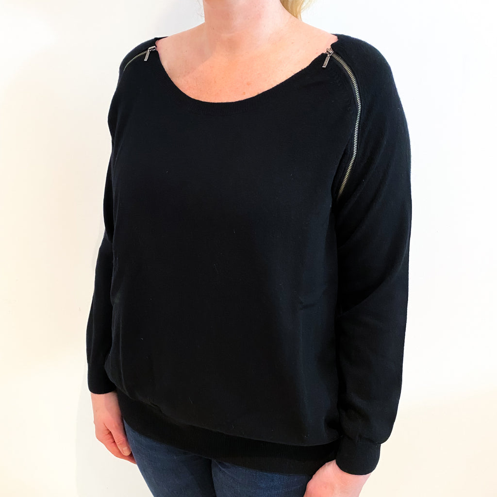 Black Cashmere Zip Detail Scoop Neck Jumper Large