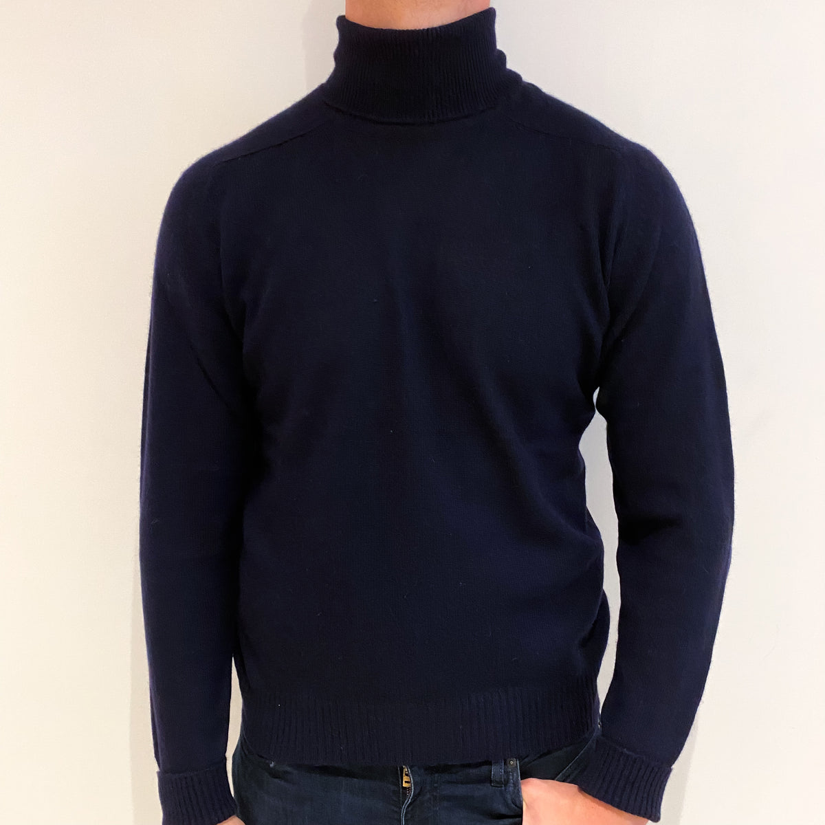 Men's Navy Blue Cashmere Polo Neck Jumper Extra Large