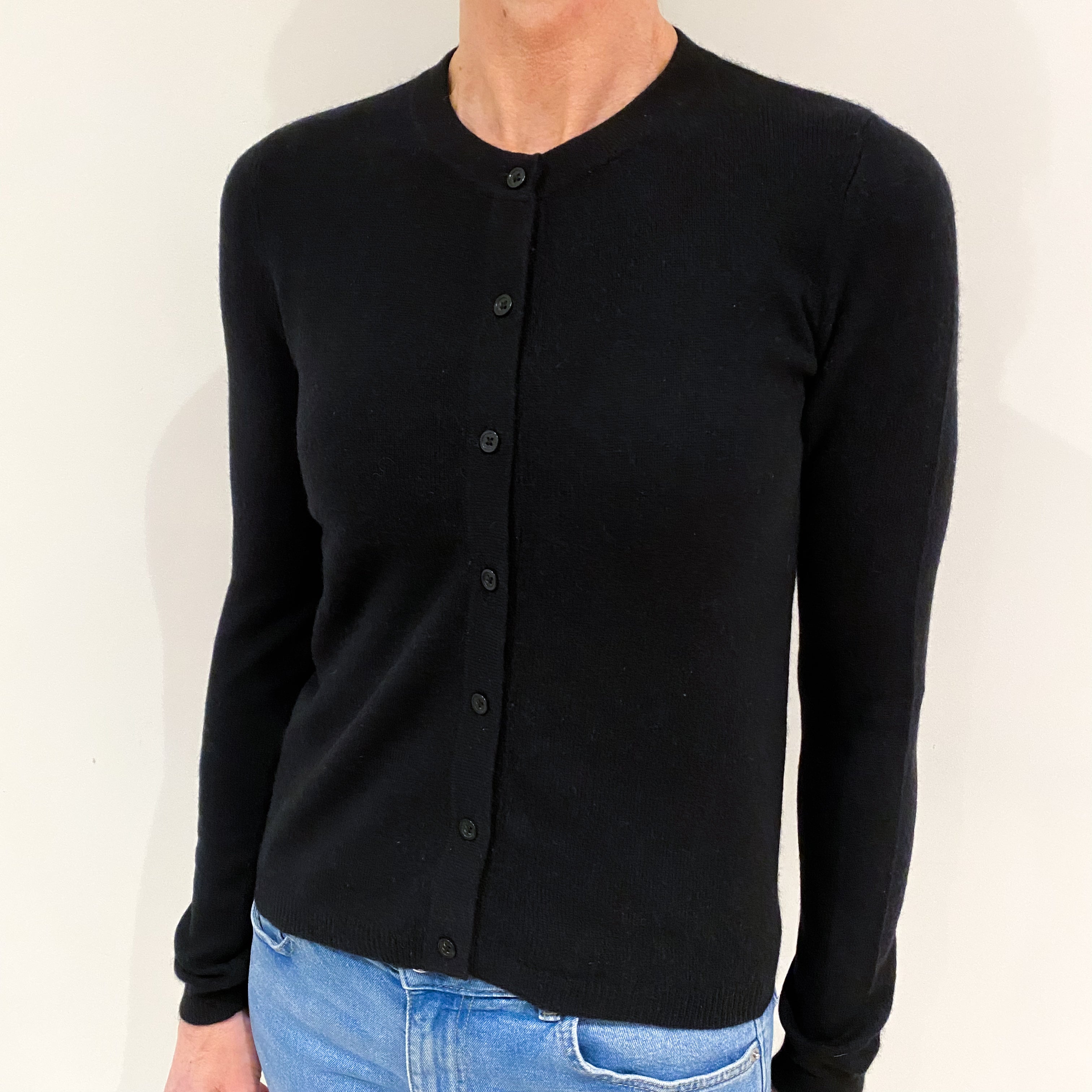 Black Cashmere Crew Neck Cardigan Small