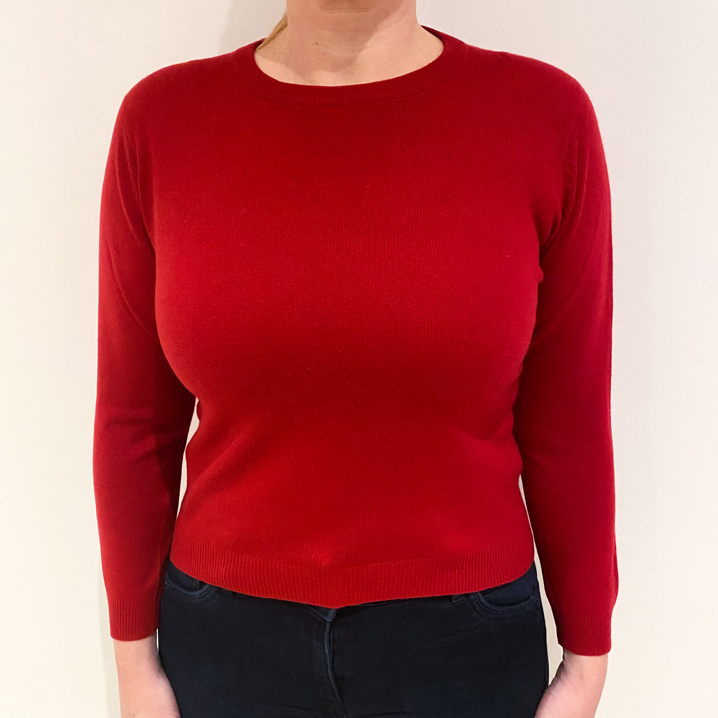 Postbox Red Cropped Cashmere Crew Neck Jumper Large