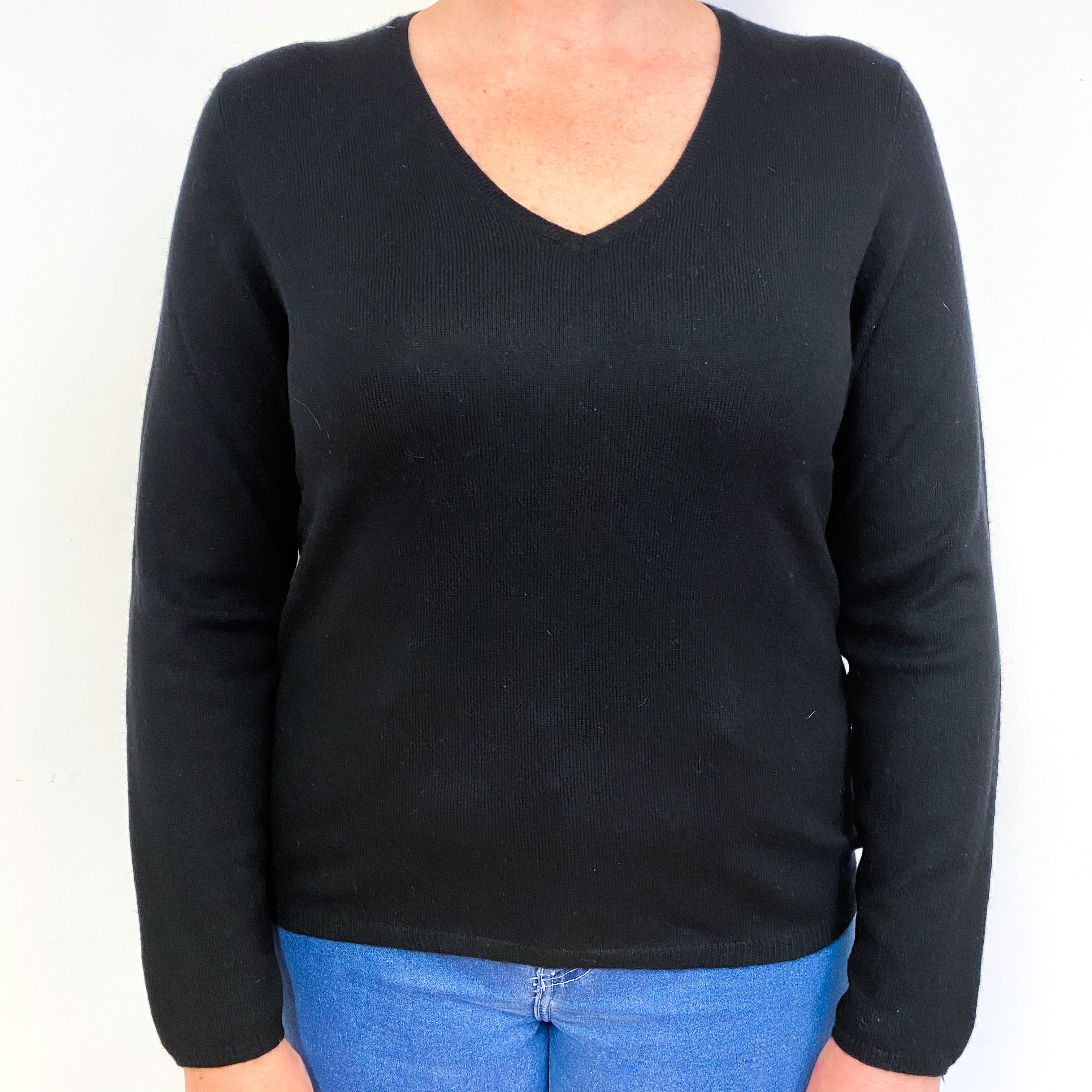 Black Cashmere V-Neck Jumper Large/Petite