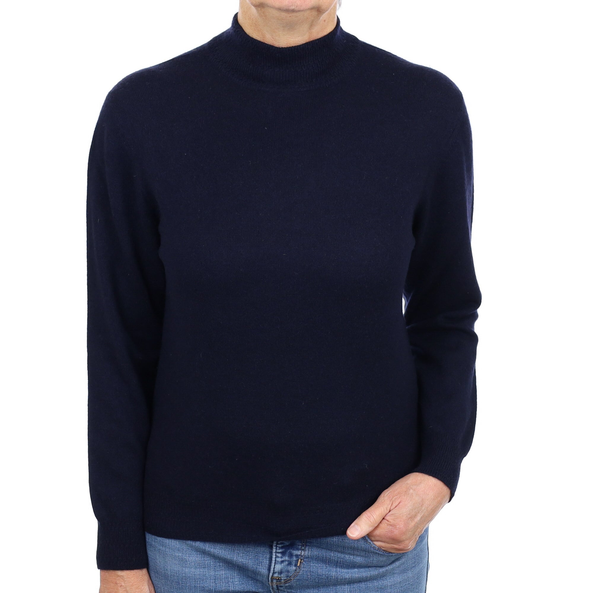 Navy Blue Cashmere Turtle Neck Jumper Medium