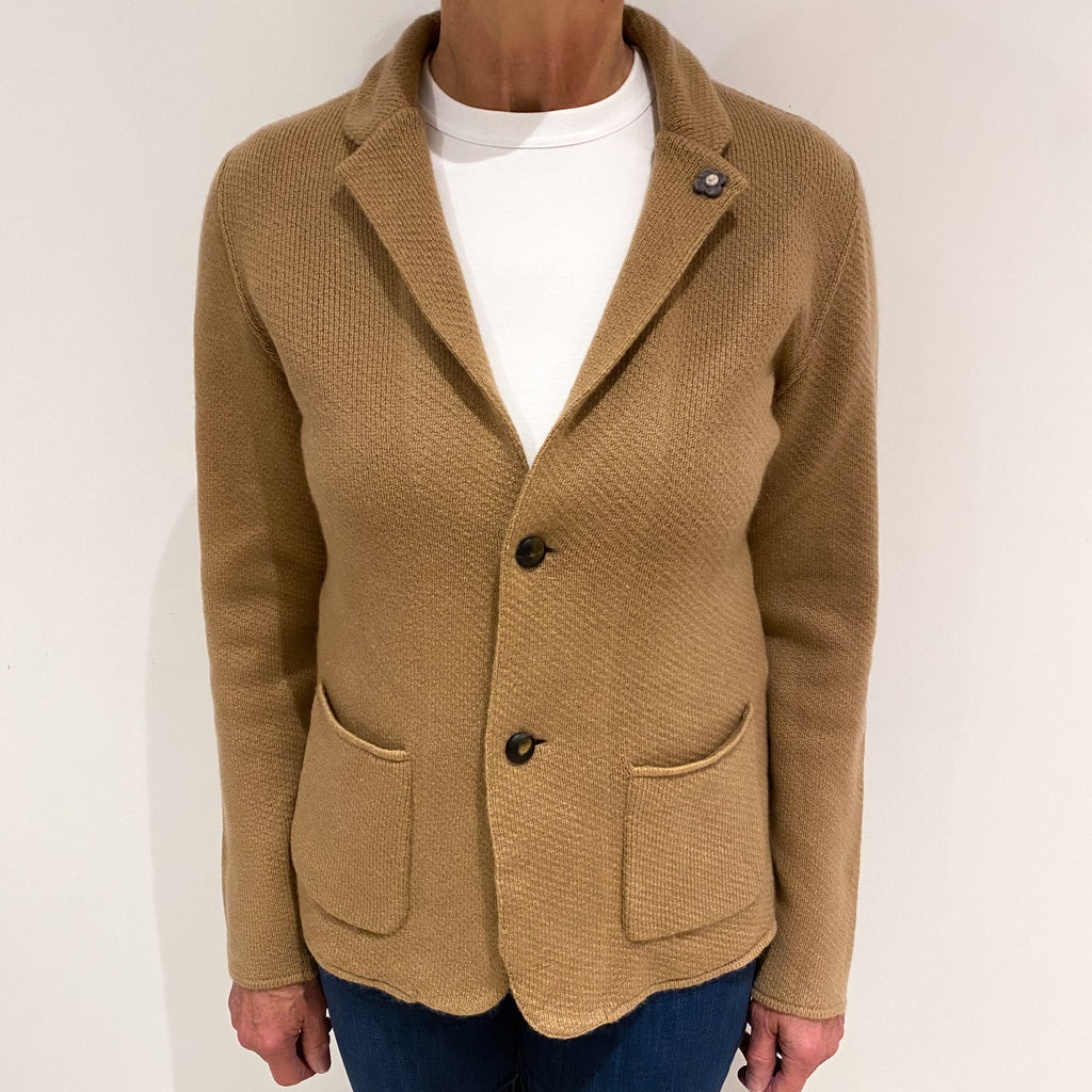 Camel Brown Cashmere Heavy Knit Collared Blazer Medium