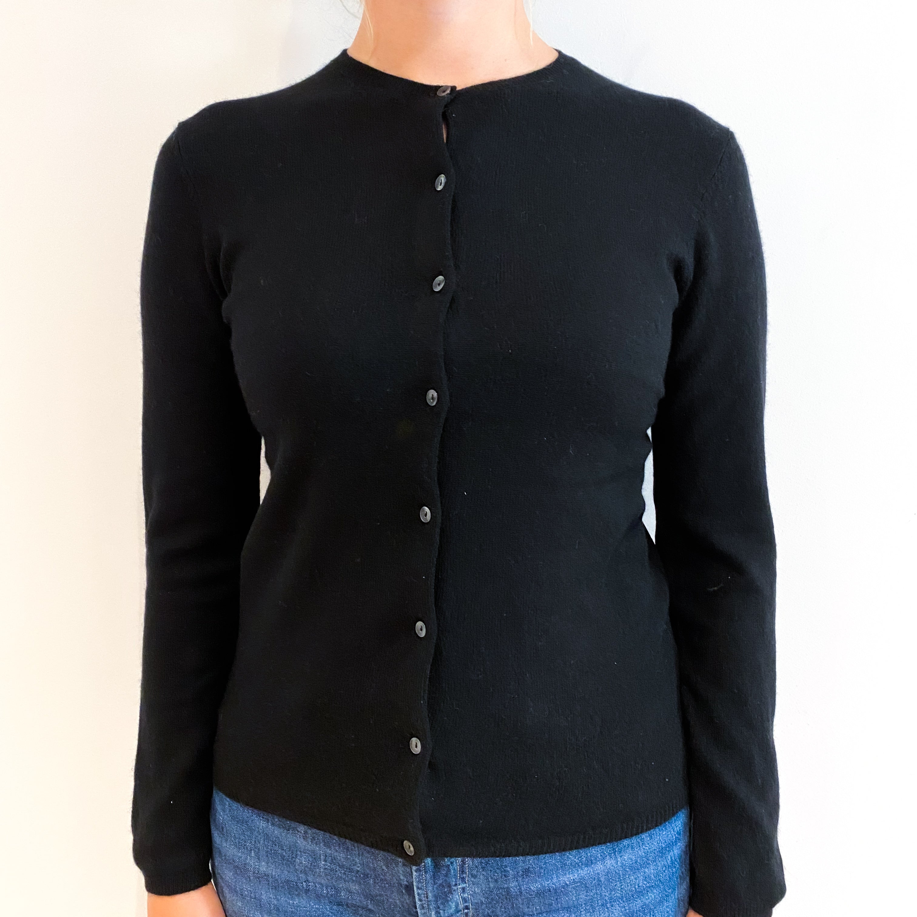 Black Cashmere Crew Neck Cardigan Small