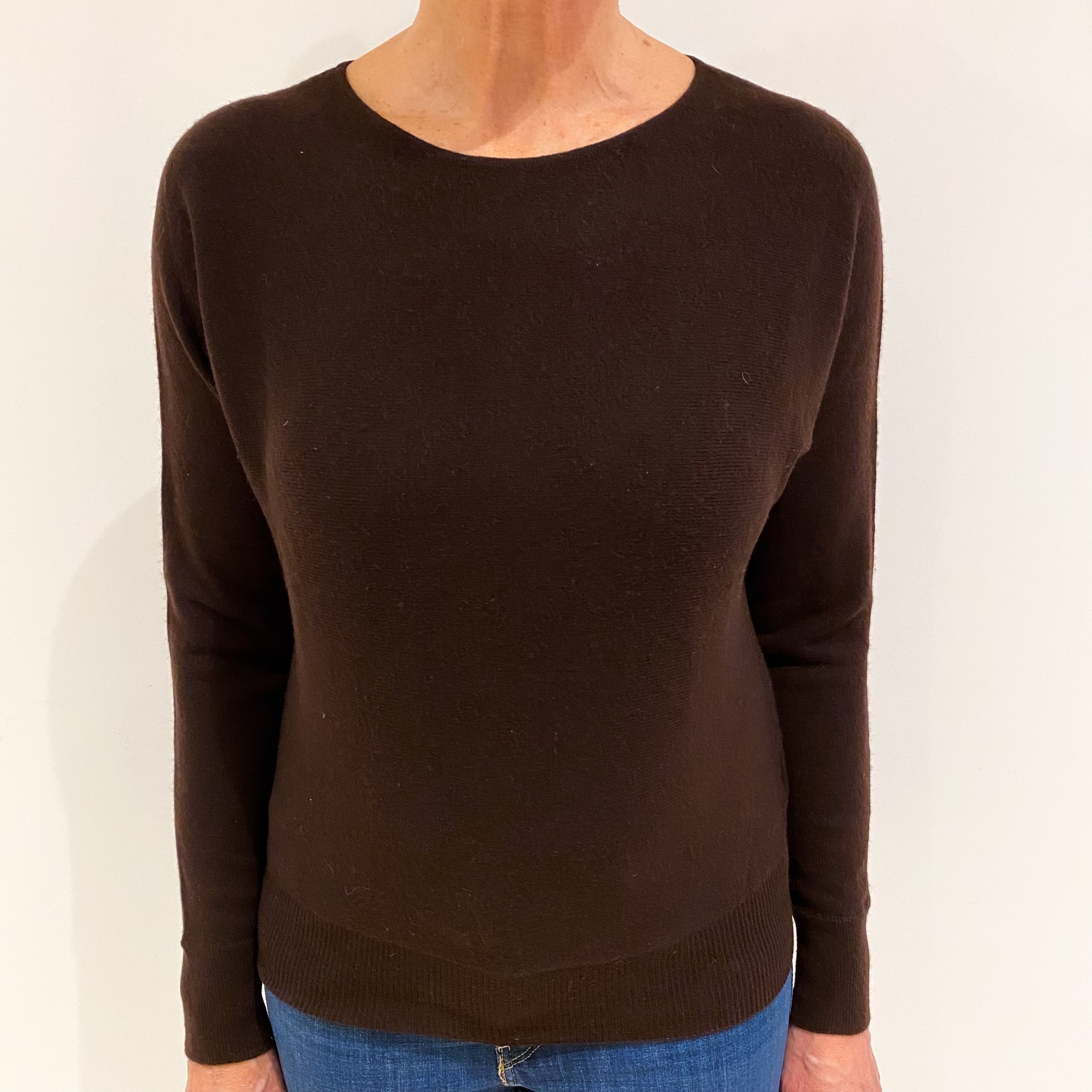 Dark Chocolate Brown Cashmere Crew Neck Jumper Medium
