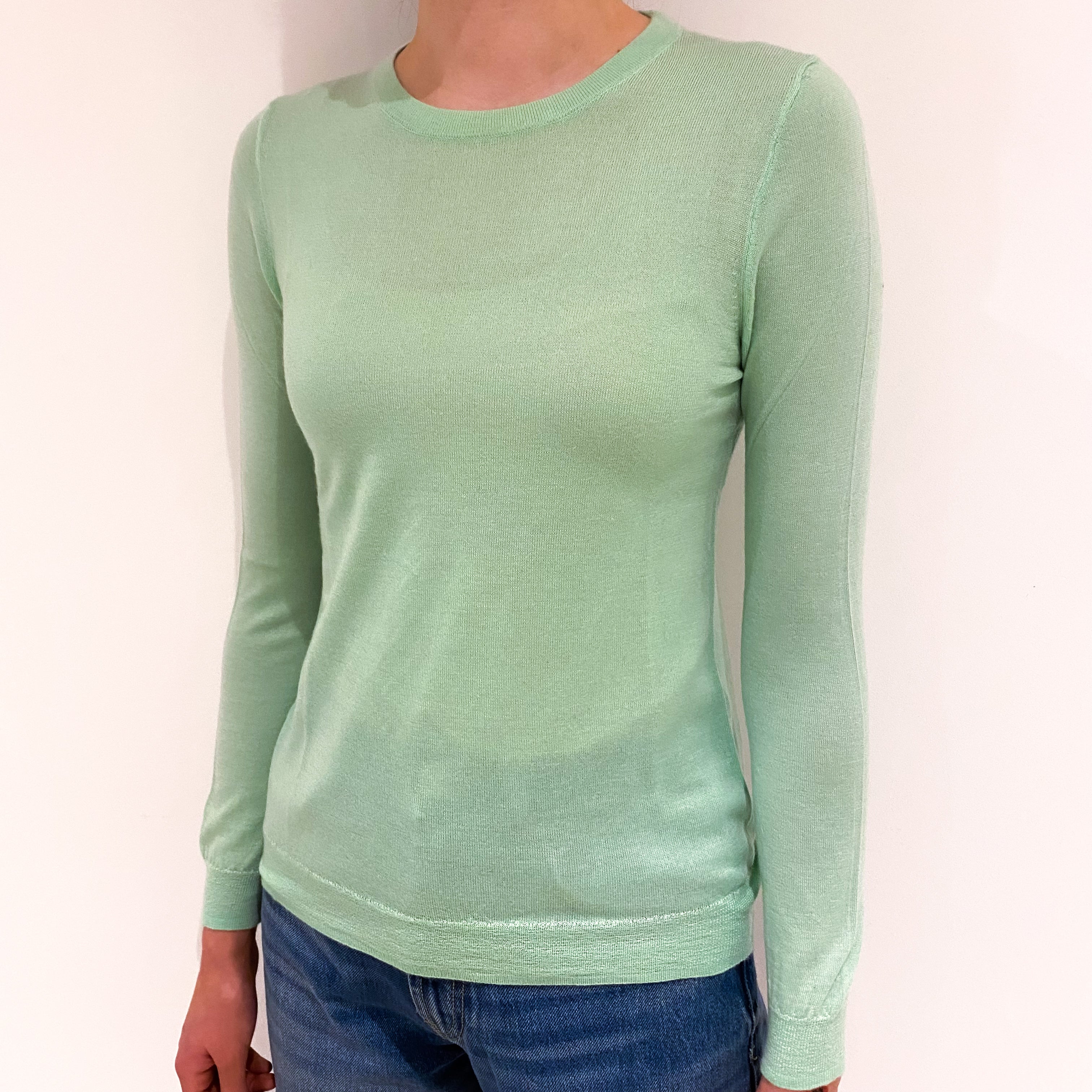 Spring Green Fine Knit Cashmere Crew Neck Jumper Extra Small