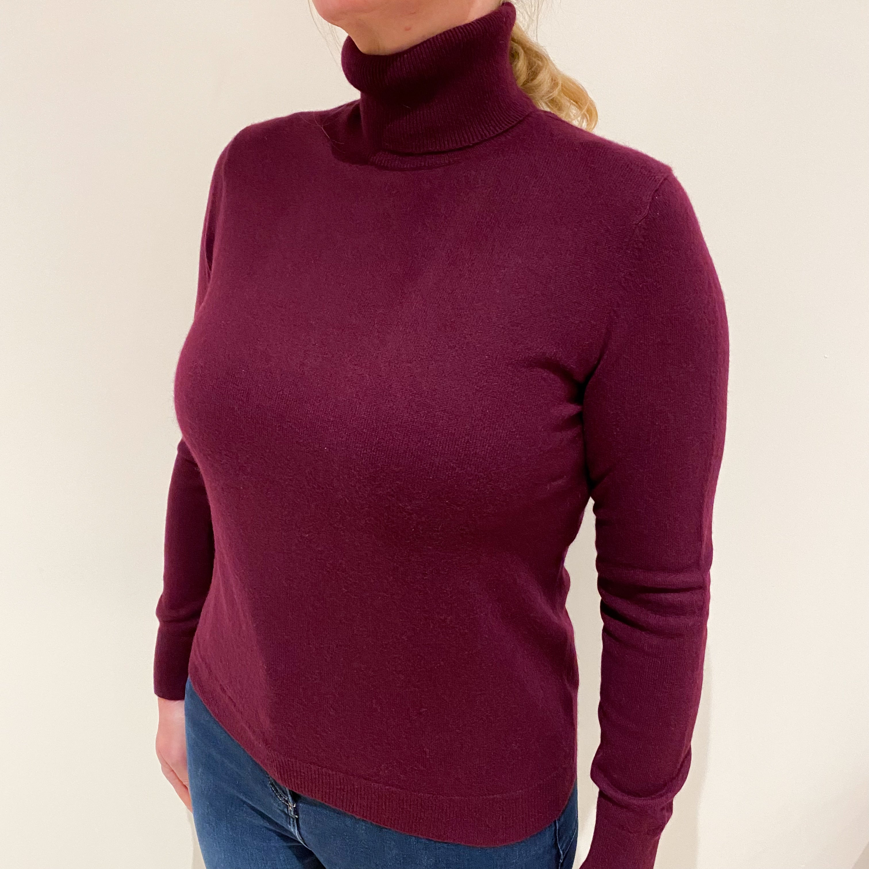 Blueberry Purple Cashmere Polo Neck Jumper Large