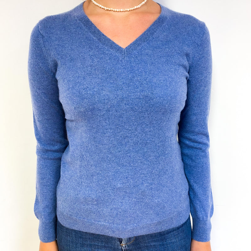 Denim Blue Cashmere V-Neck Jumper Small