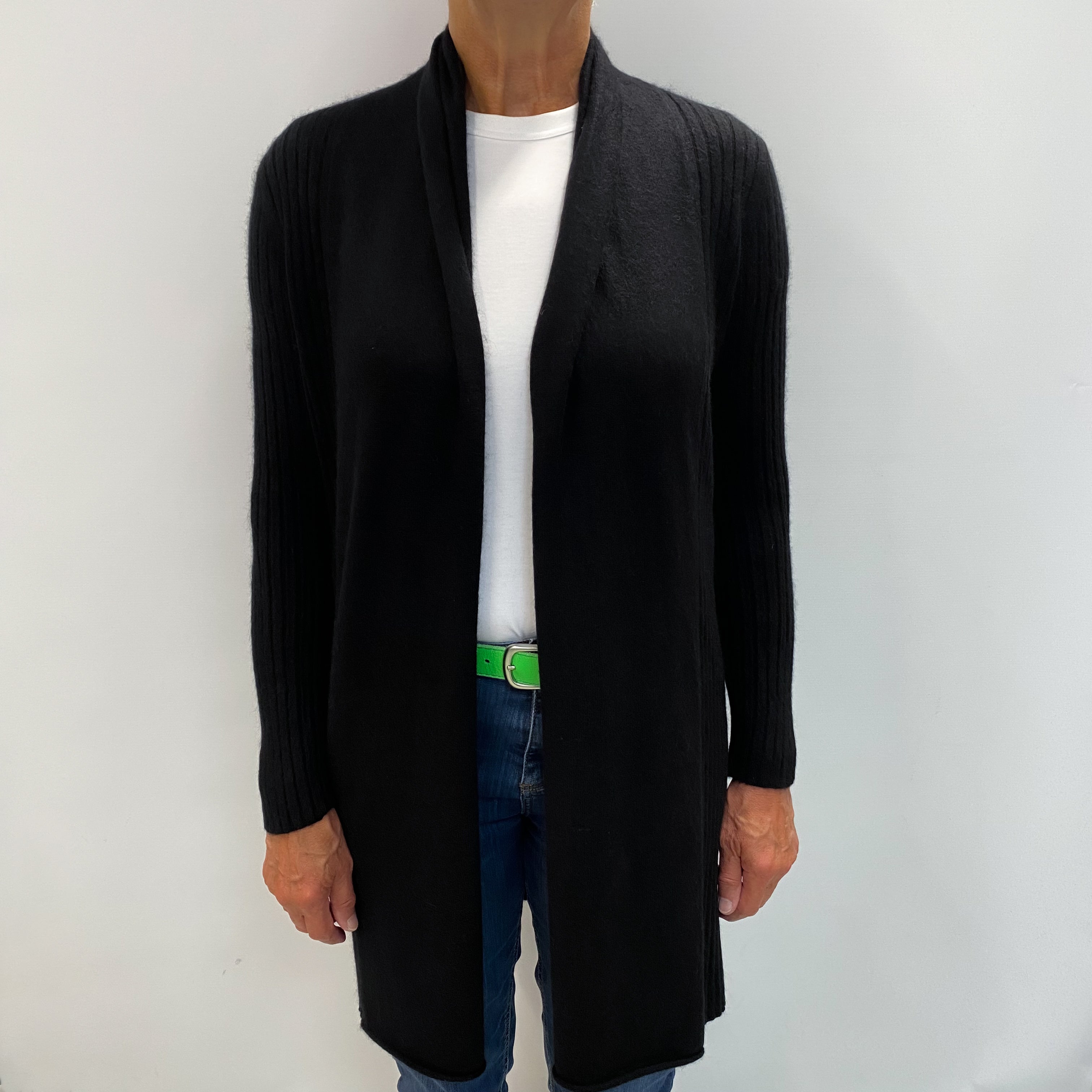 Black Cashmere Edge To Edge Longline Cardigan Medium