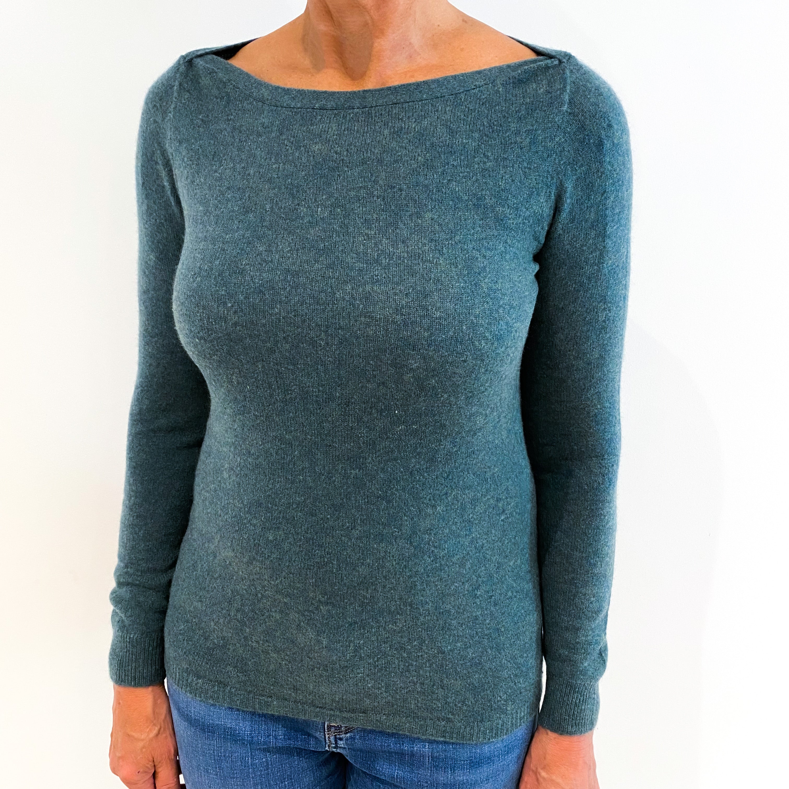 Spruce Green Cashmere Boat Neck Jumper Medium