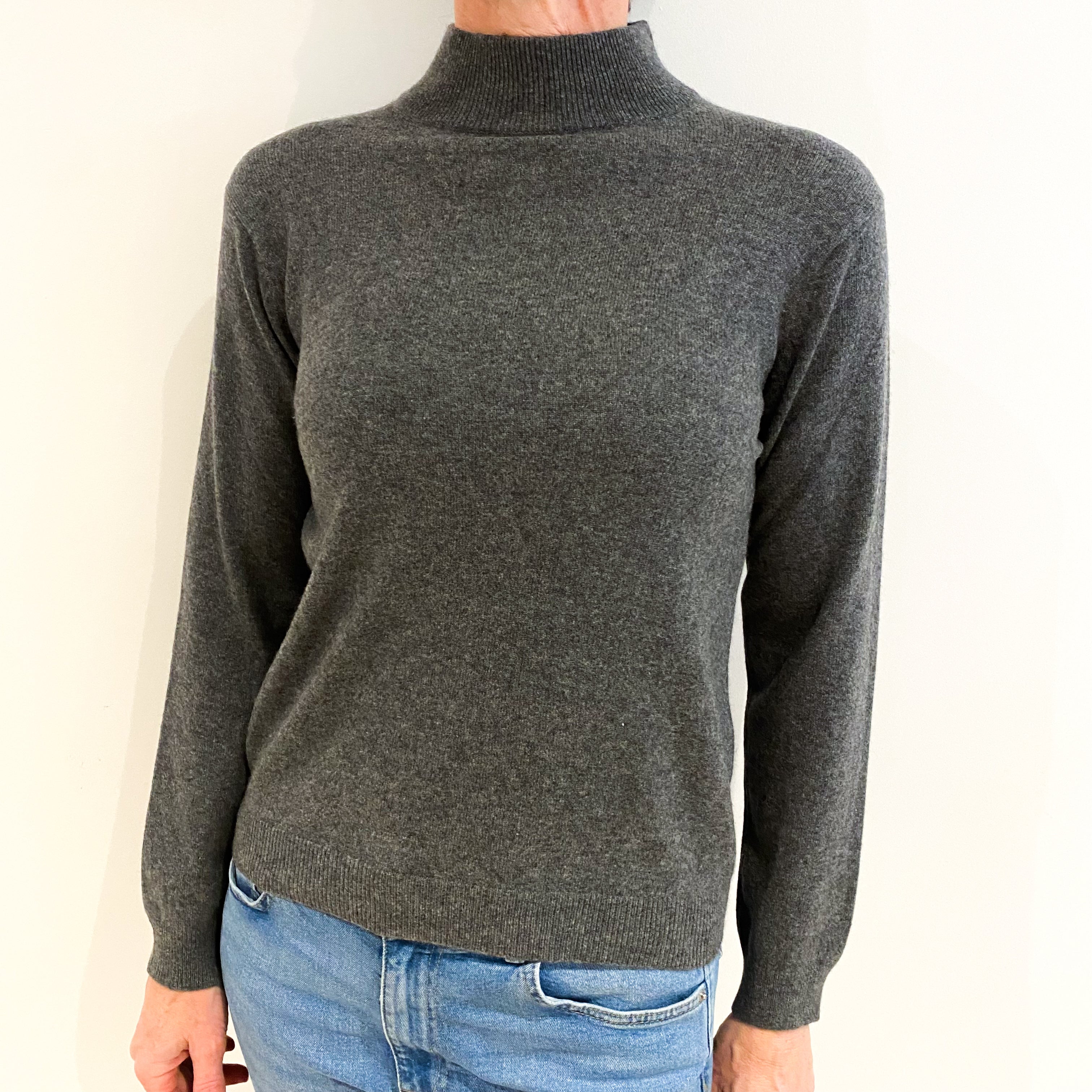 Slate Grey Cashmere Turtle Neck Jumper Small