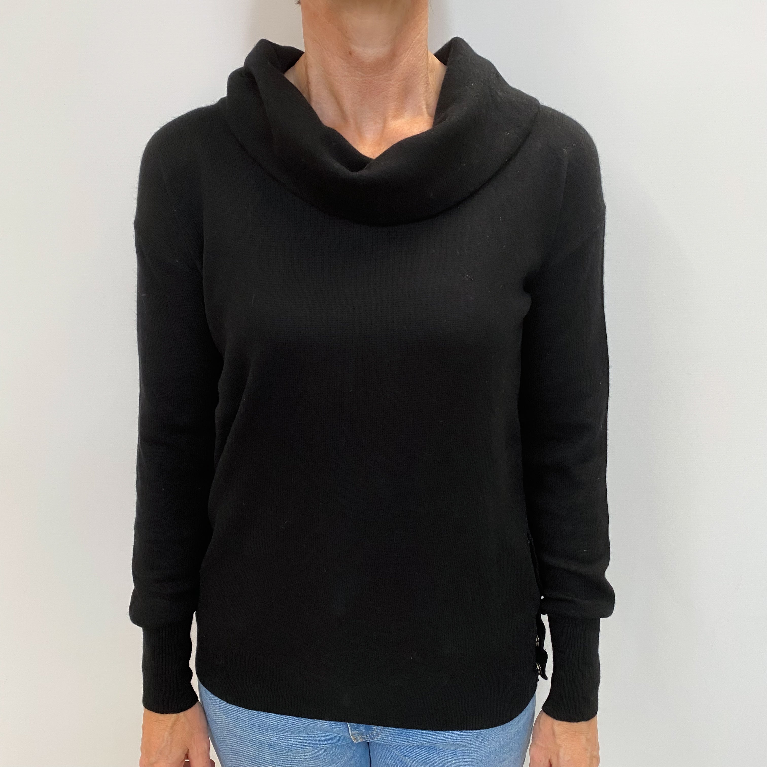 Black Cashmere Wide Funnel Neck Jumper Small