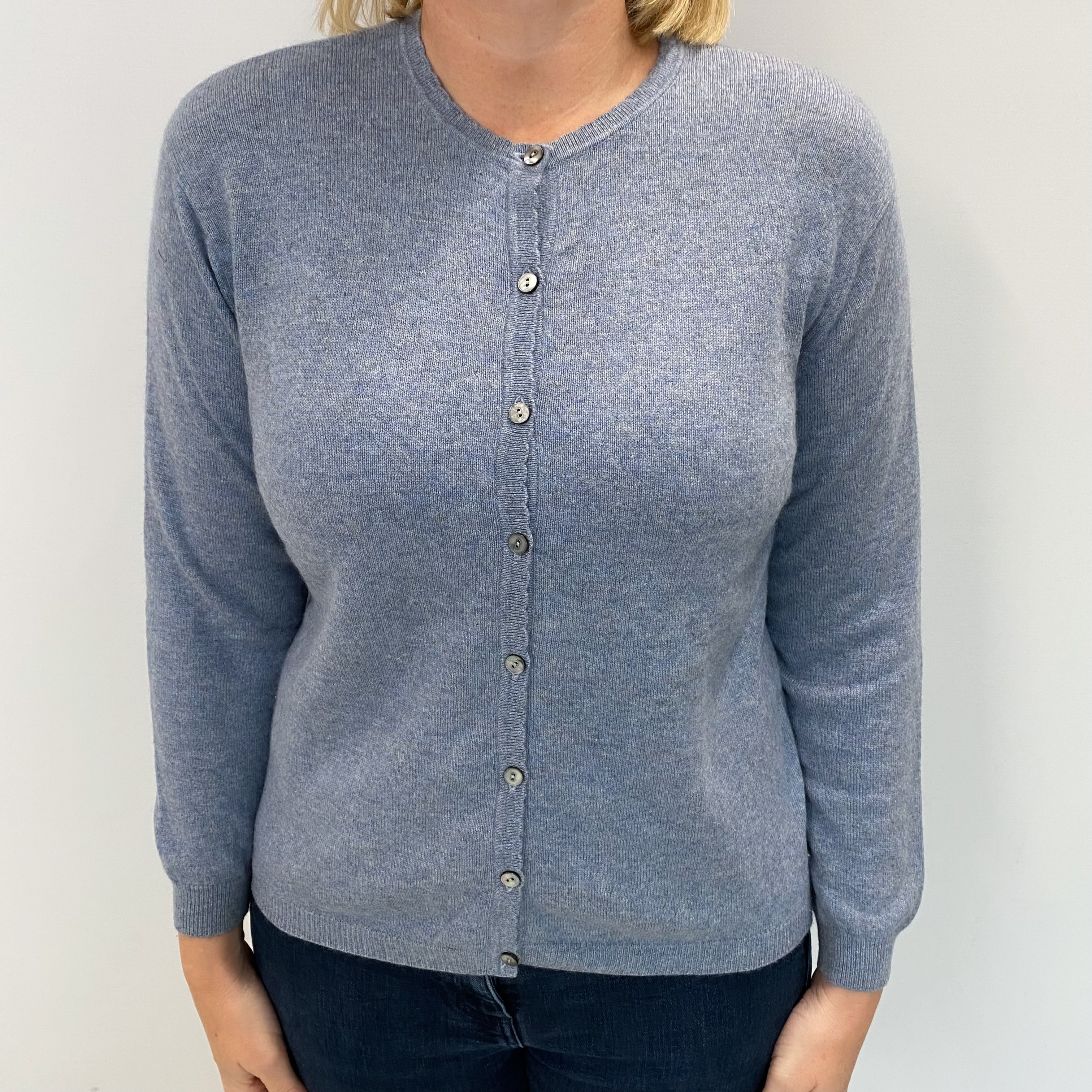 Denim Blue Cashmere Crew Neck Cardigan Large
