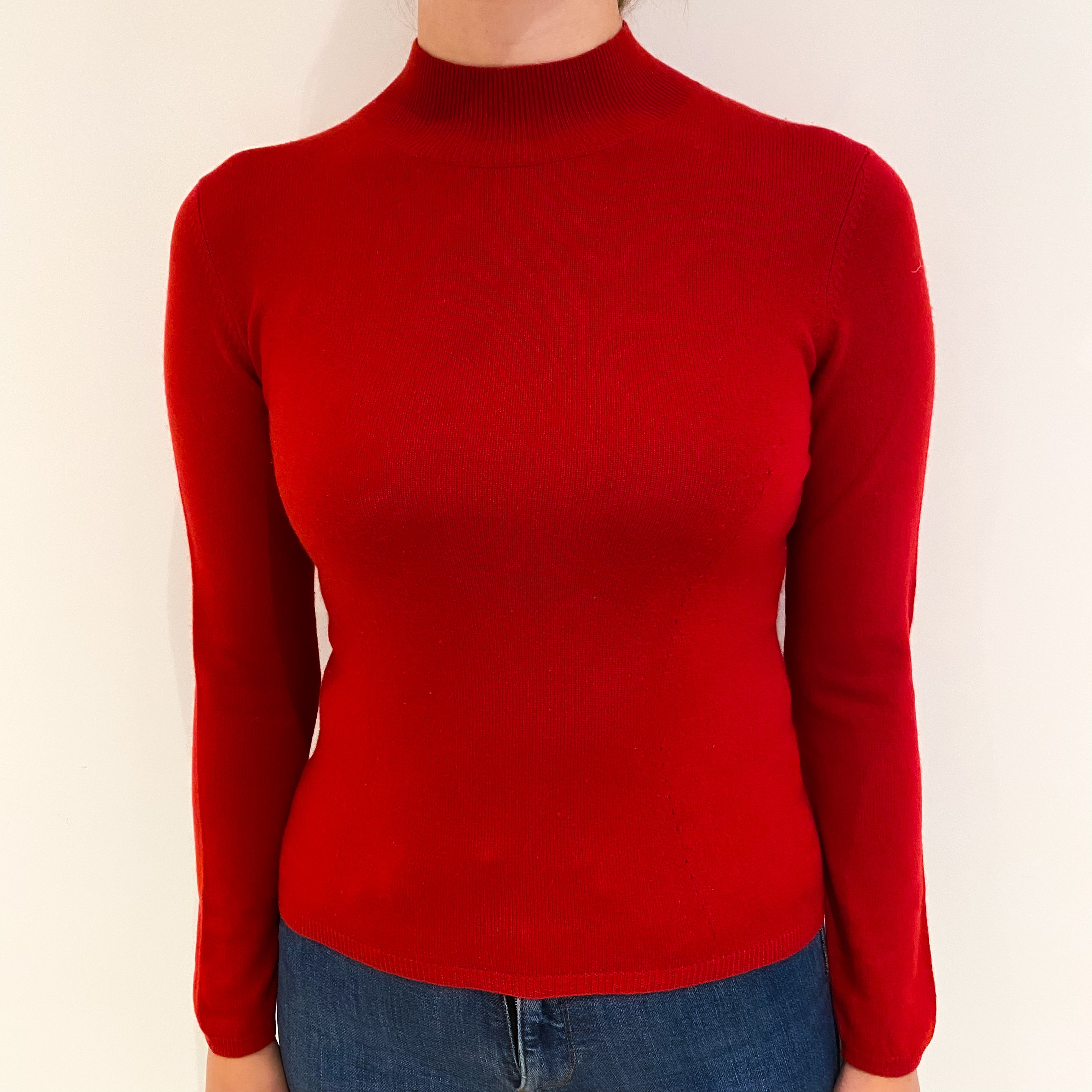 Post Box Red Cashmere Turtle Neck Jumper Small