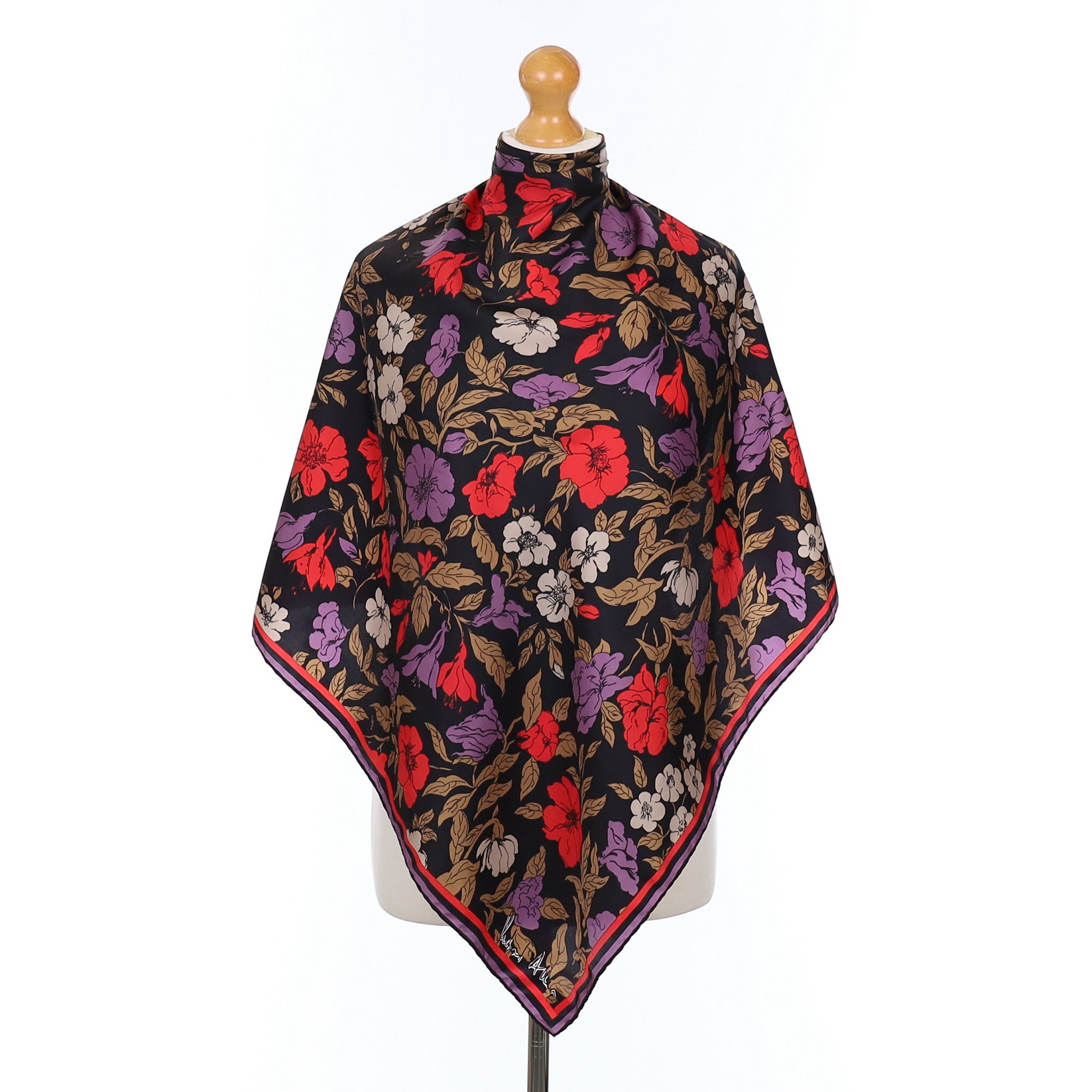 Richard Allan Black Floral Vintage Silk Scarf