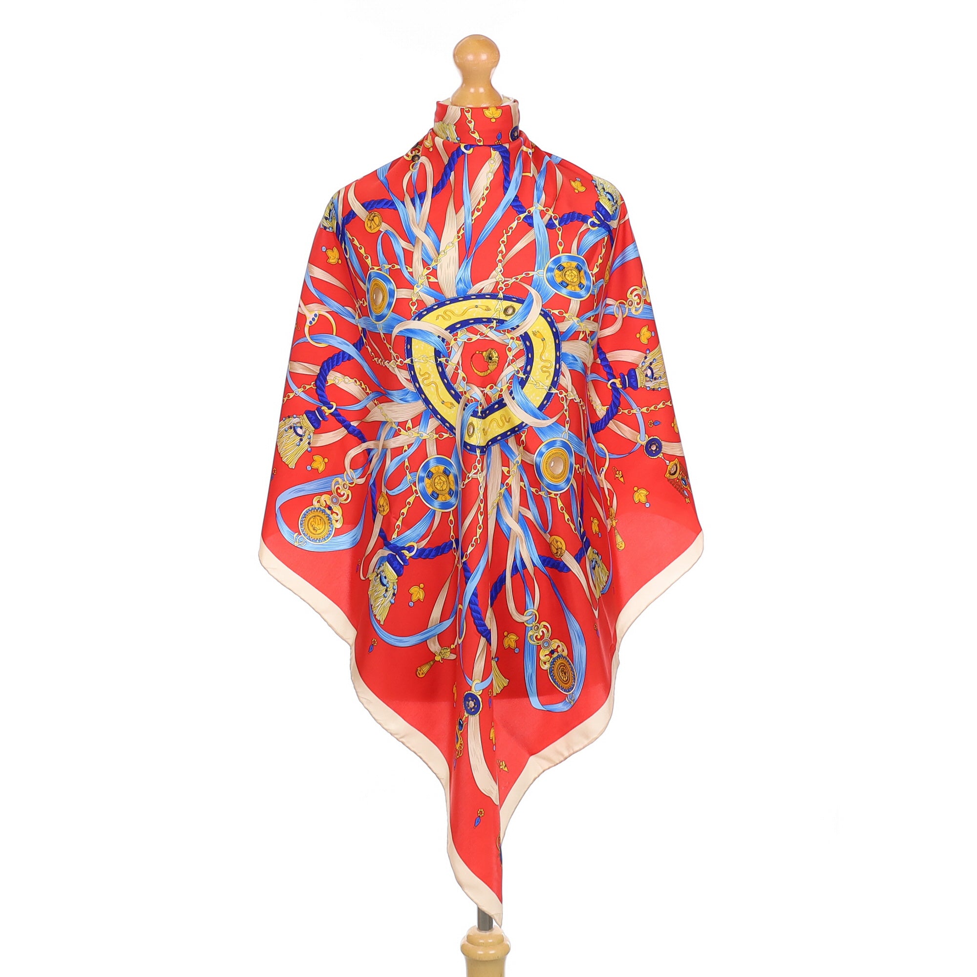 Red Medallion Design Silk Scarf