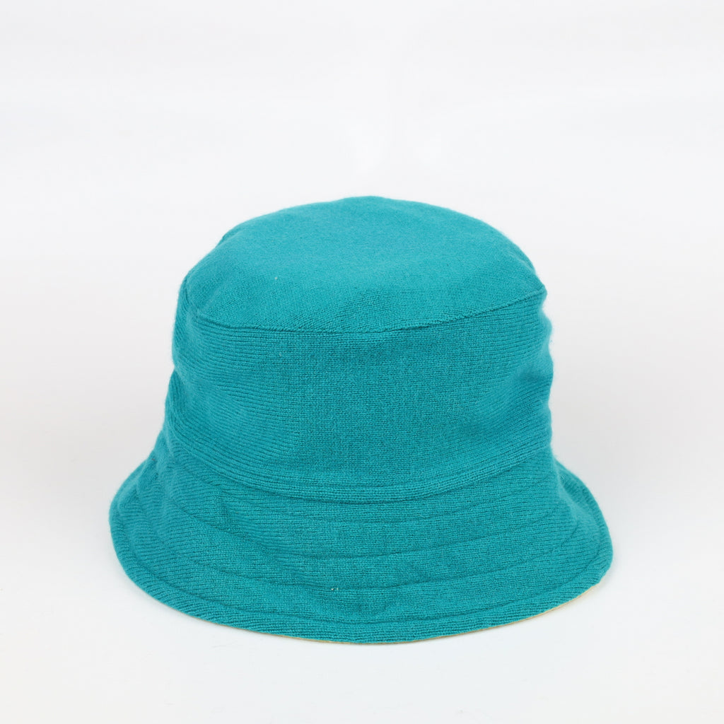 Peacock Green and Lemon Reversible Cashmere Bucket Hat Medium