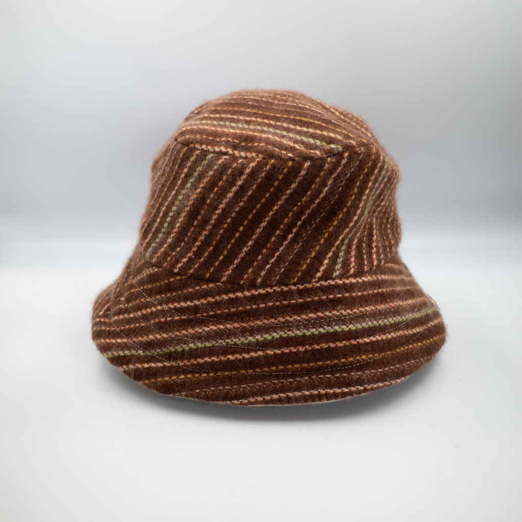 Chocolate Brown Patterned Reversible Cashmere Bucket Hat Medium