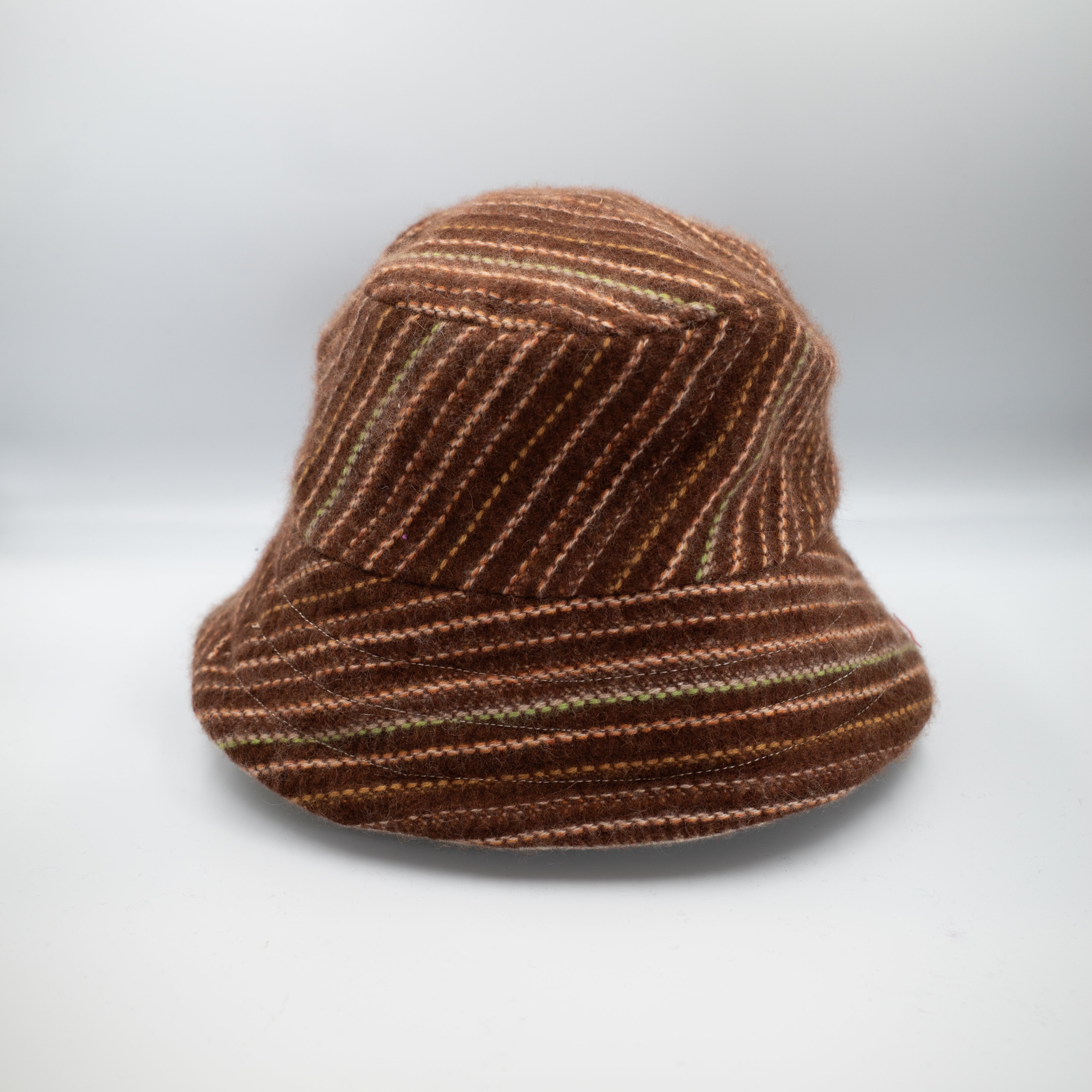 Chocolate Brown Patterned Reversible Cashmere Bucket Hat Medium