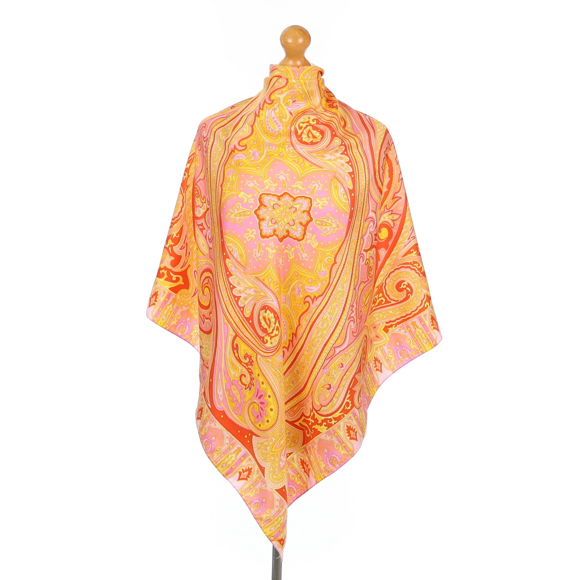 Pink and Orange Paisley Silk Scarf