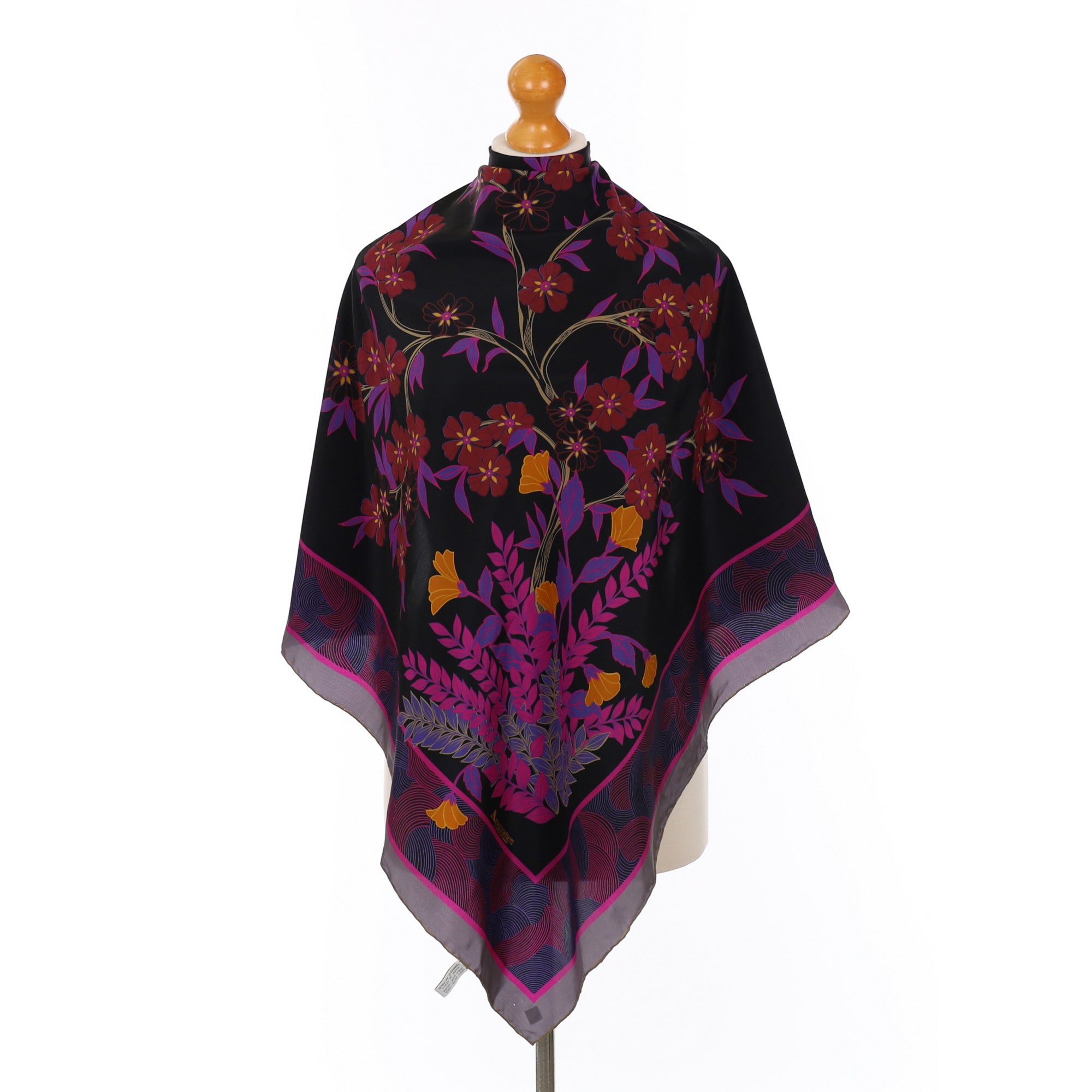 Aquascutum Dark Floral Vintage Silk Scarf