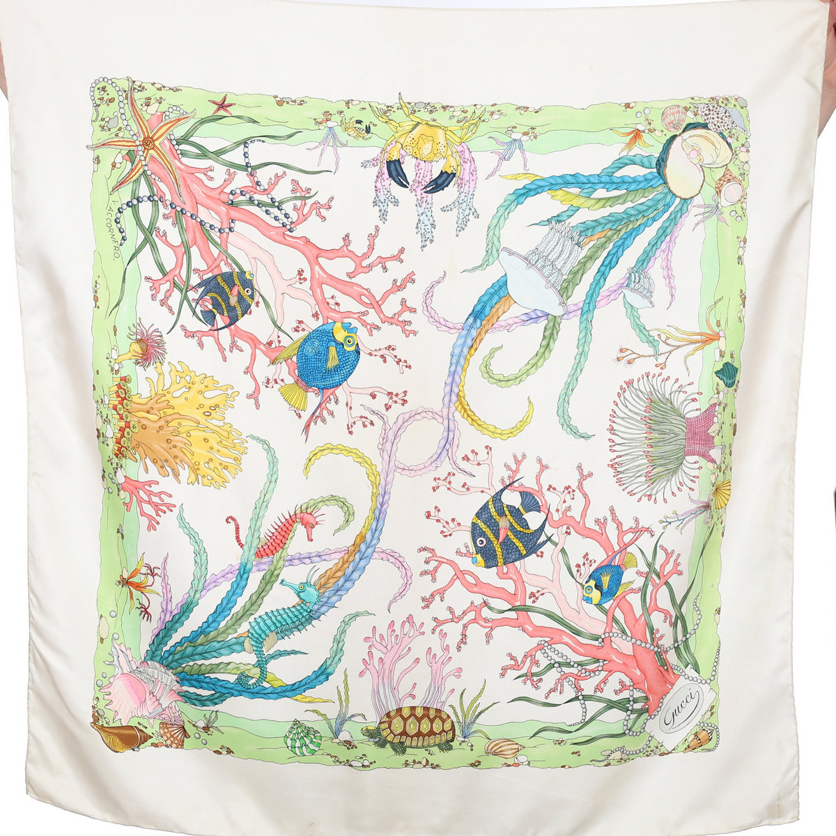 Gucci Aquatic Theme Vintage Silk Scarf