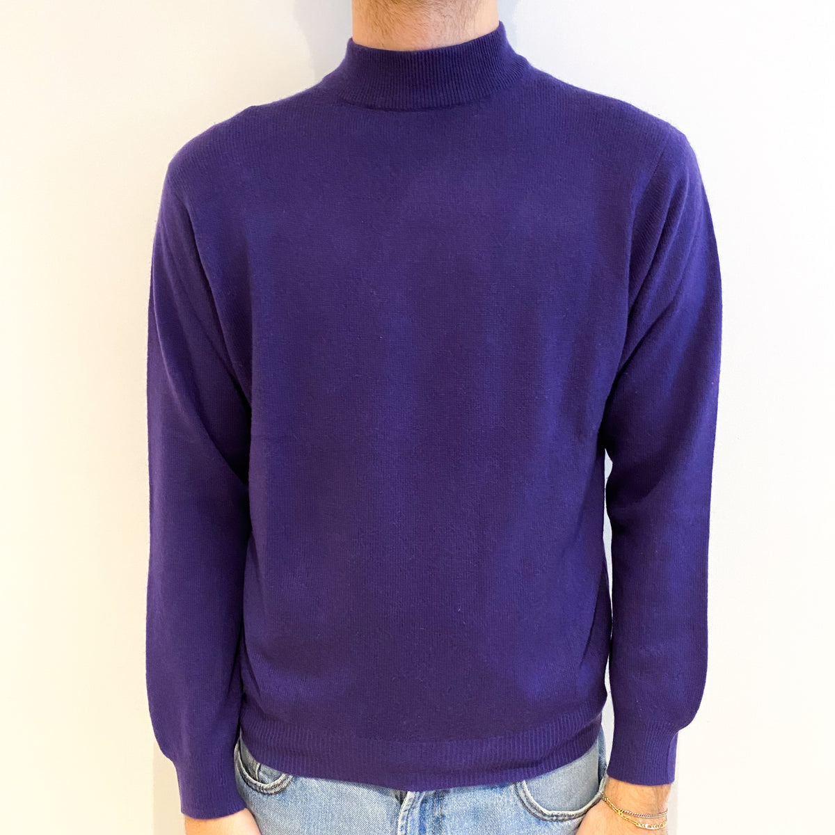 Men's Deep Wisteria Purple Cashmere Turtle Neck Jumper Large