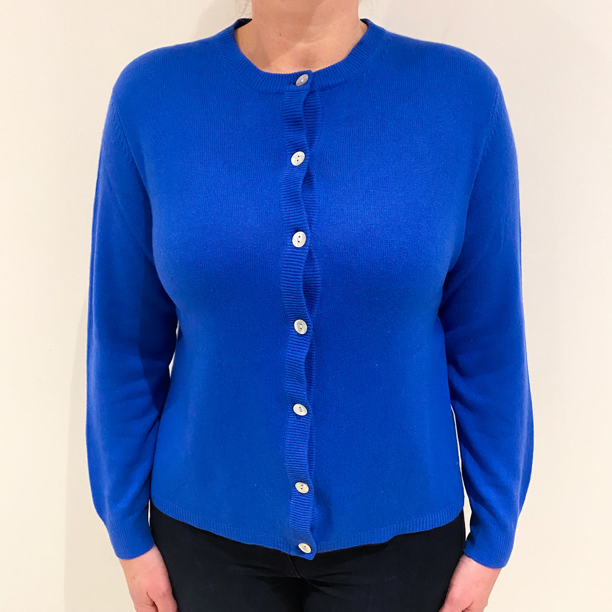 Azure Blue Cashmere Crew Neck Cardigan Large