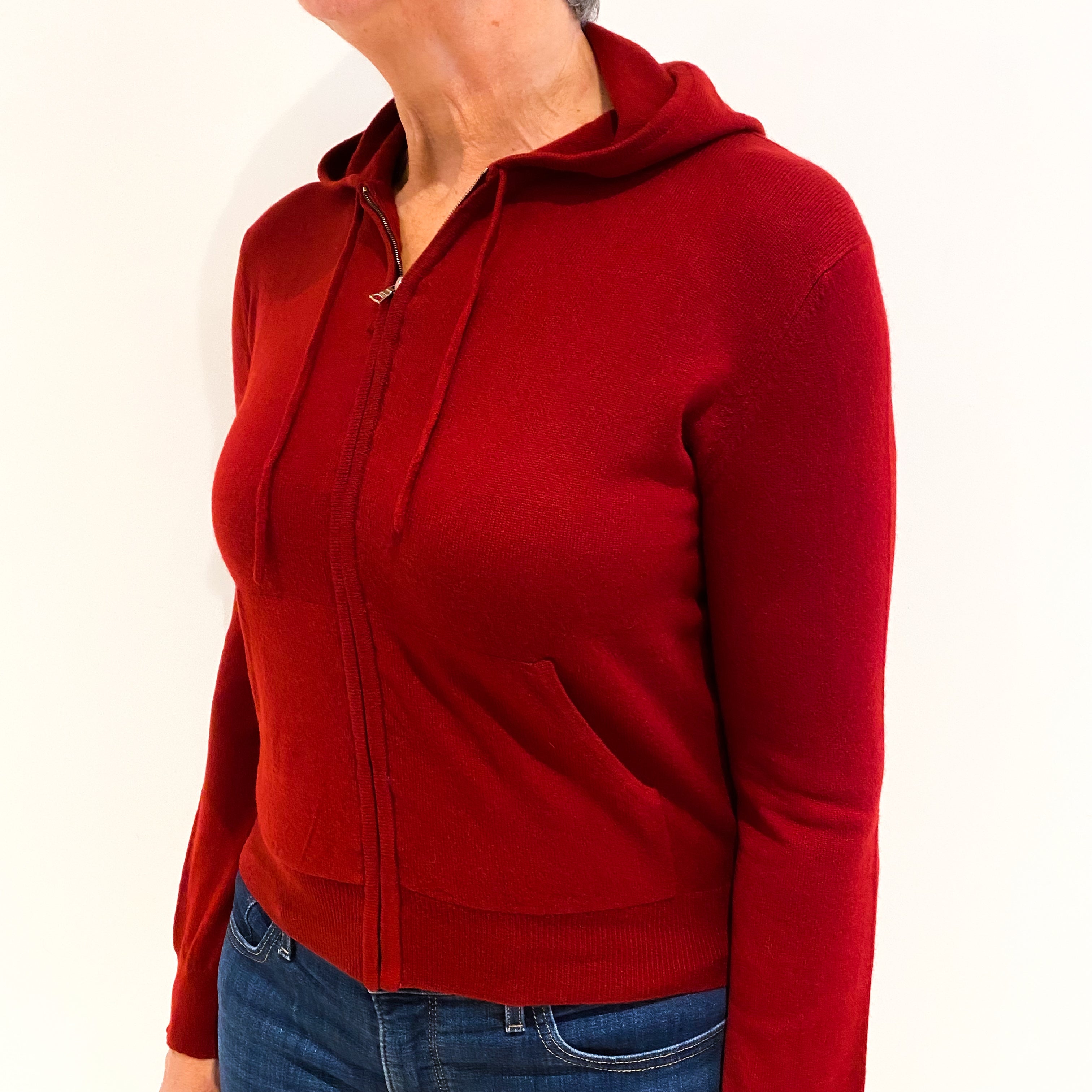 Brick Red Zip Up Cashmere Hoodie Medium
