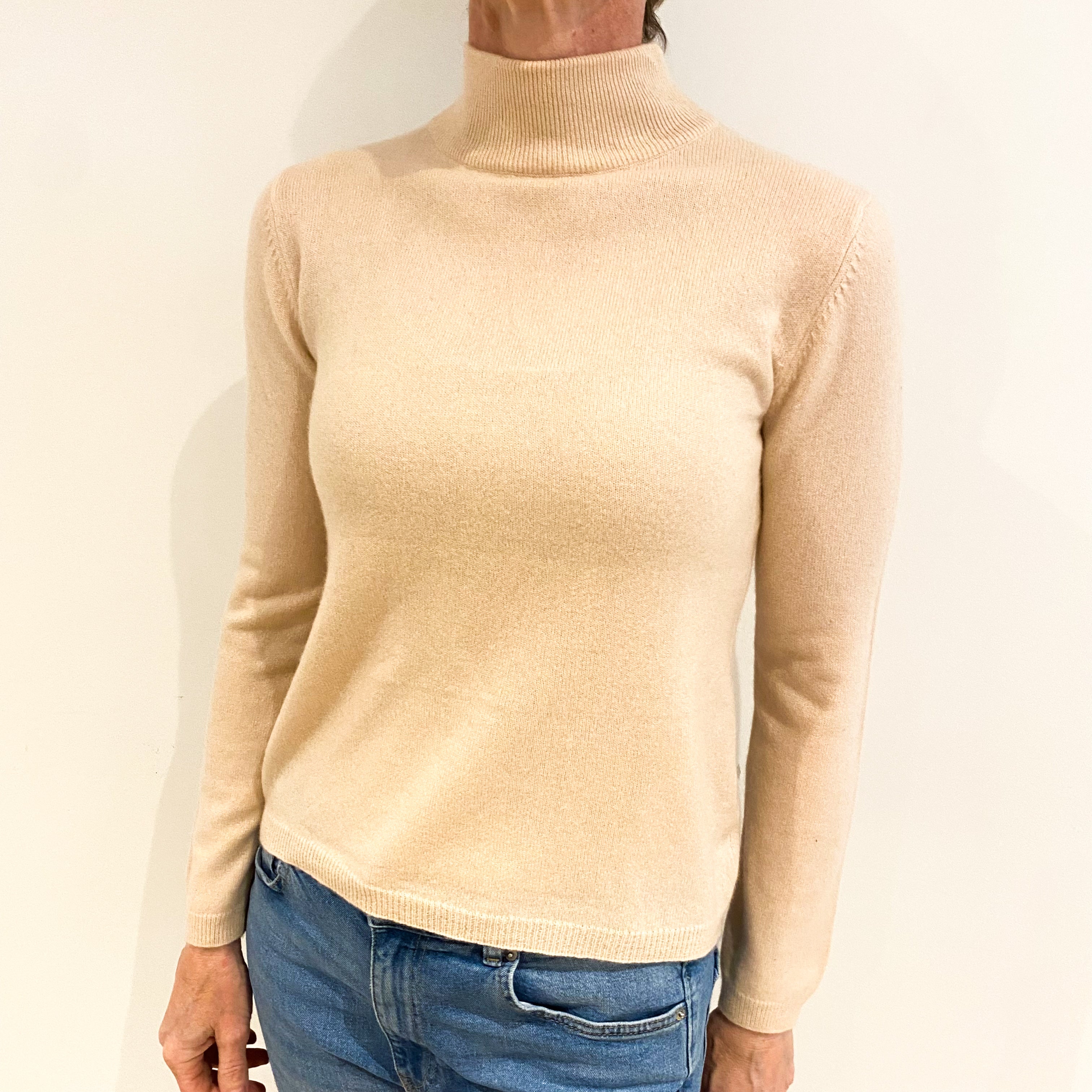 Shell Pink Cashmere Turtle Neck Jumper Small