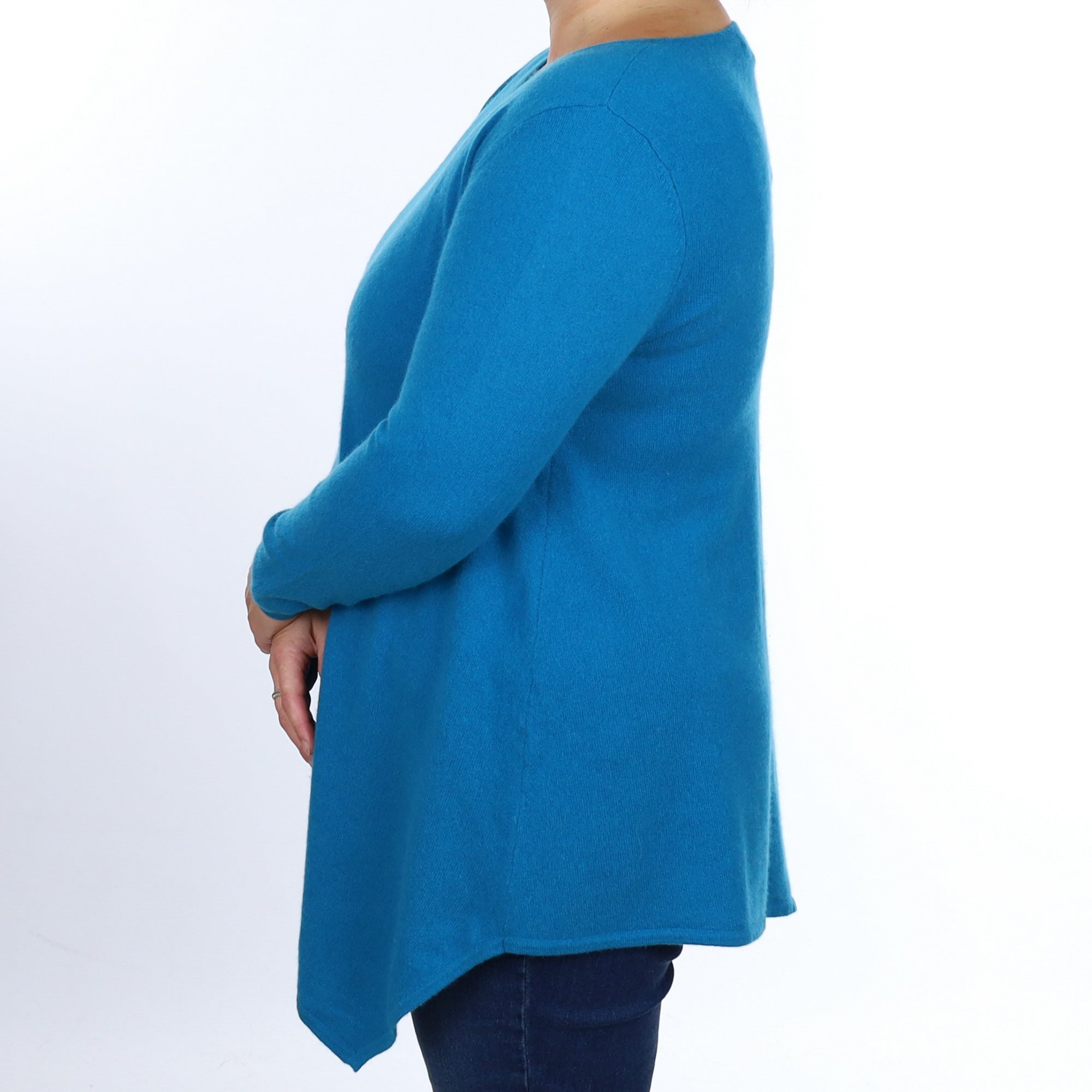 Mediterranean Blue Cashmere Asymmetric Crew Neck Tunic Large