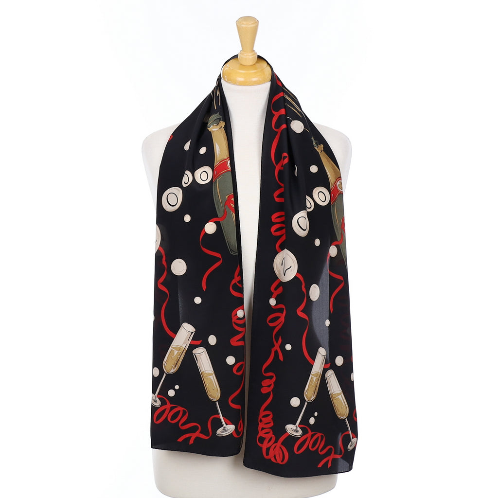 Immaculate Liz Claiborne Black Celebratory Silk Scarf