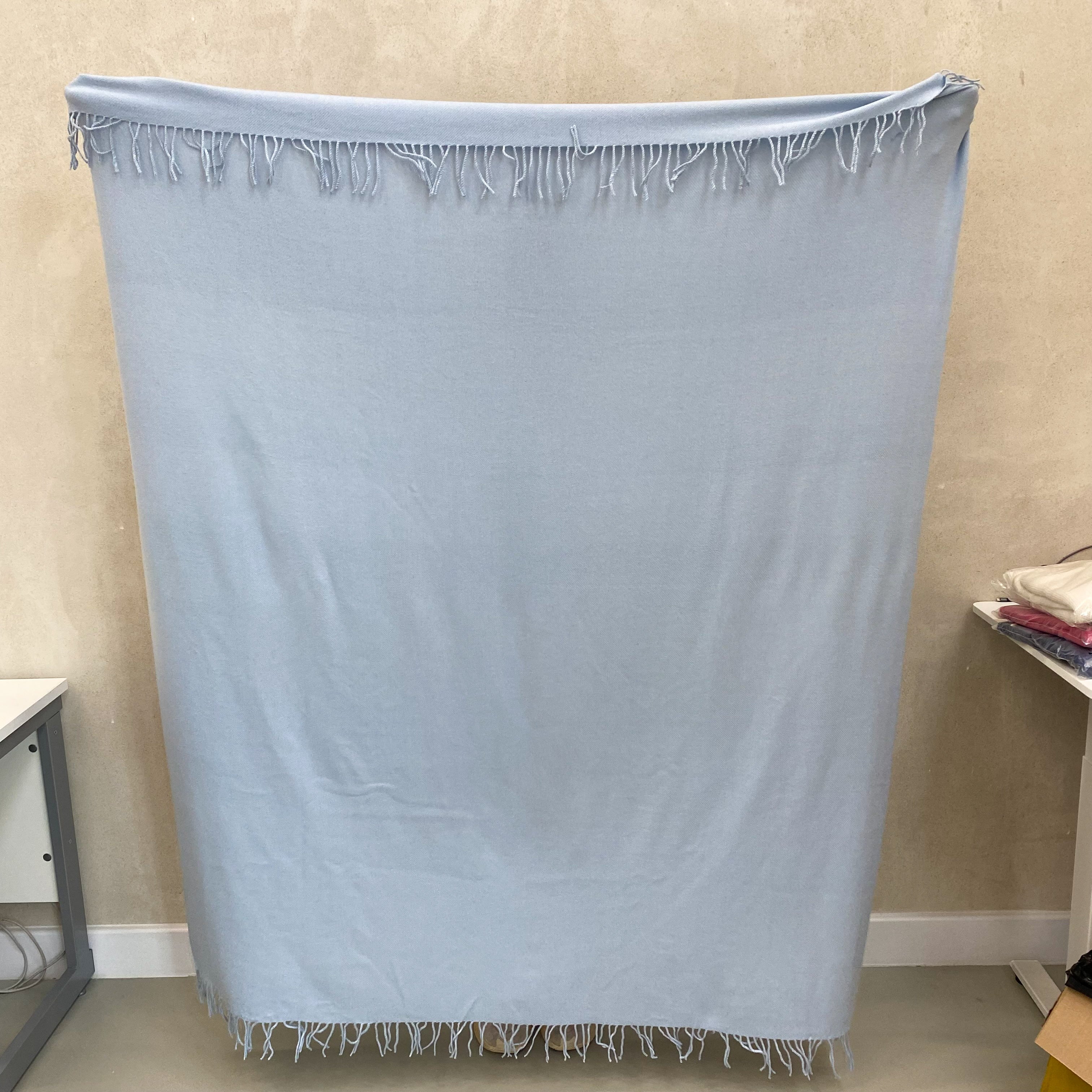 Baby Blue Cashmere Fringed Woven Blanket