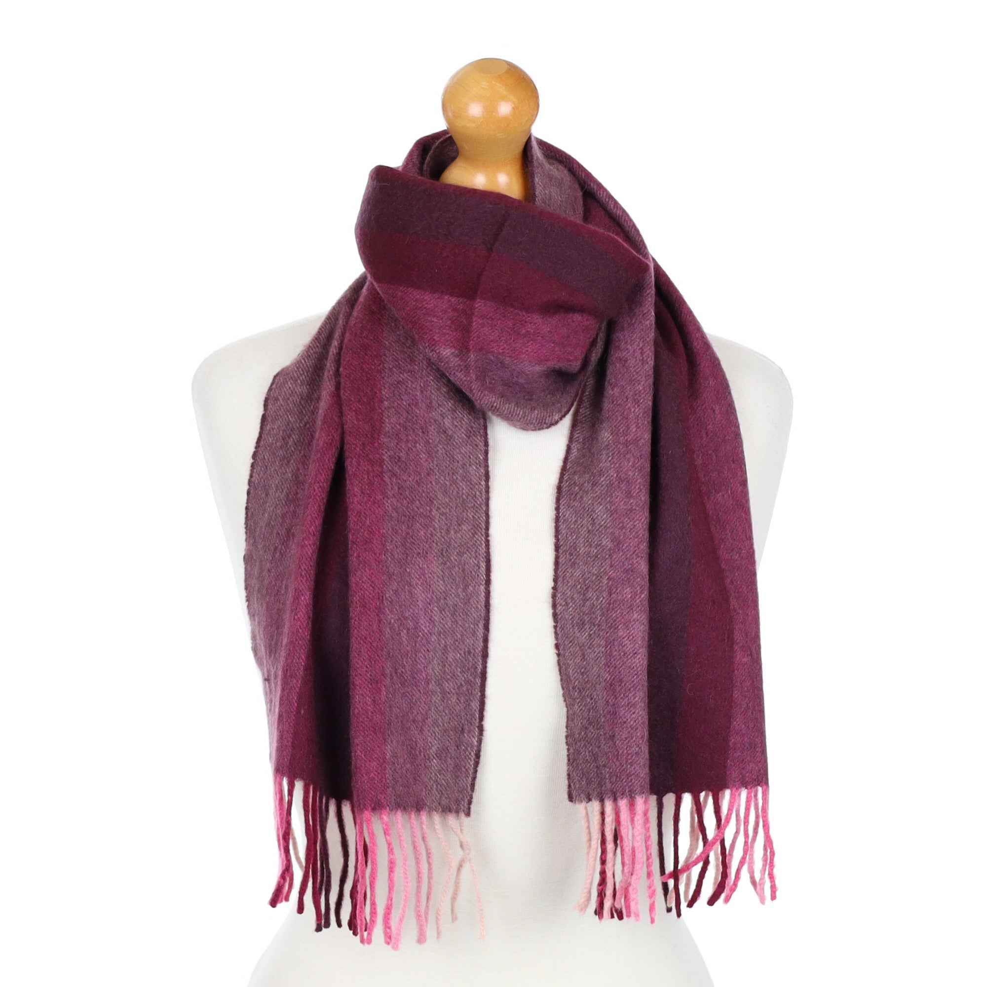 Purple Striped Fringed Cashmere Woven Scarf