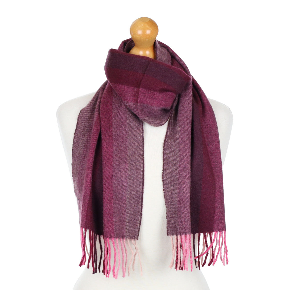 Purple Striped Fringed Cashmere Woven Scarf