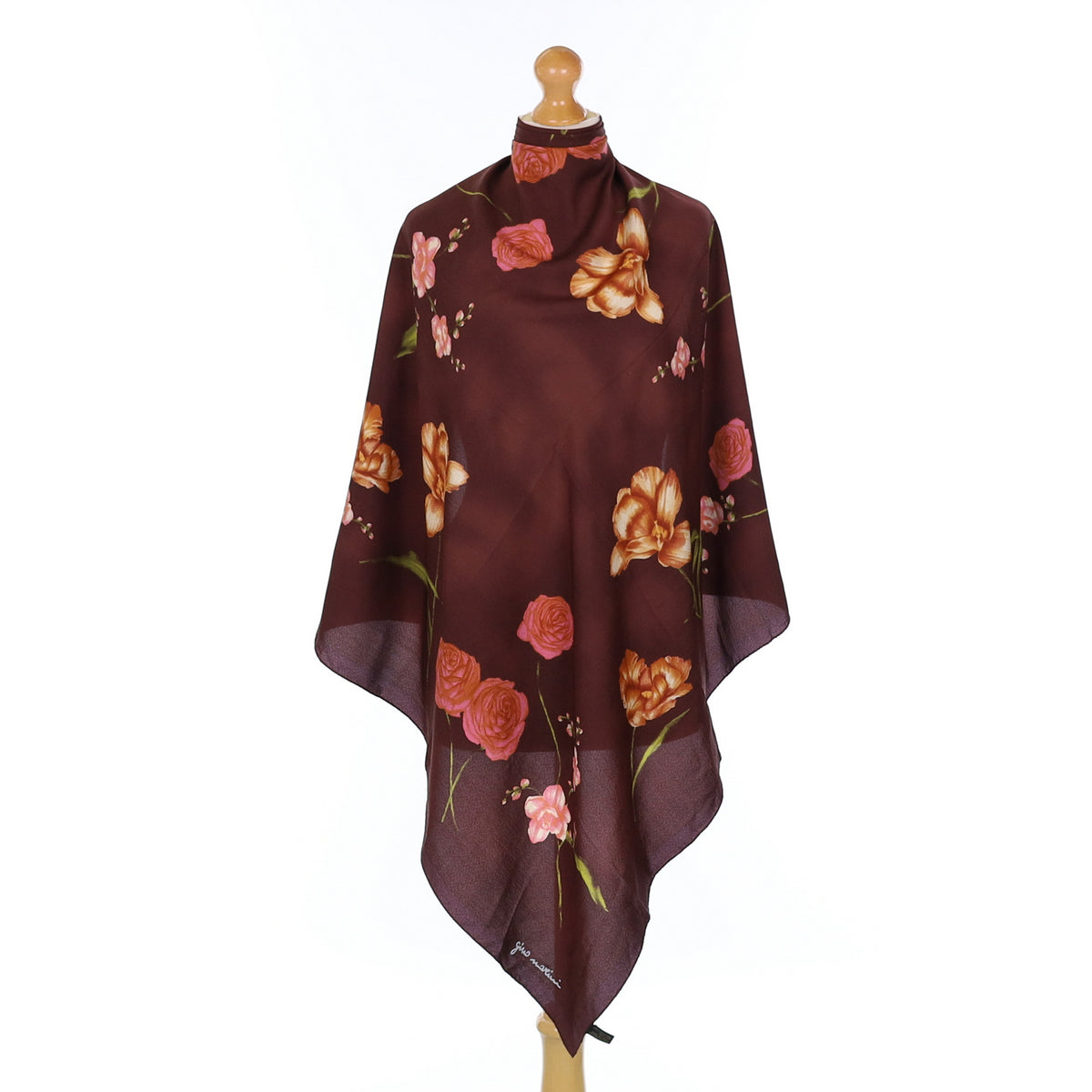 Brand New Russet Brown Floral Silk Scarf