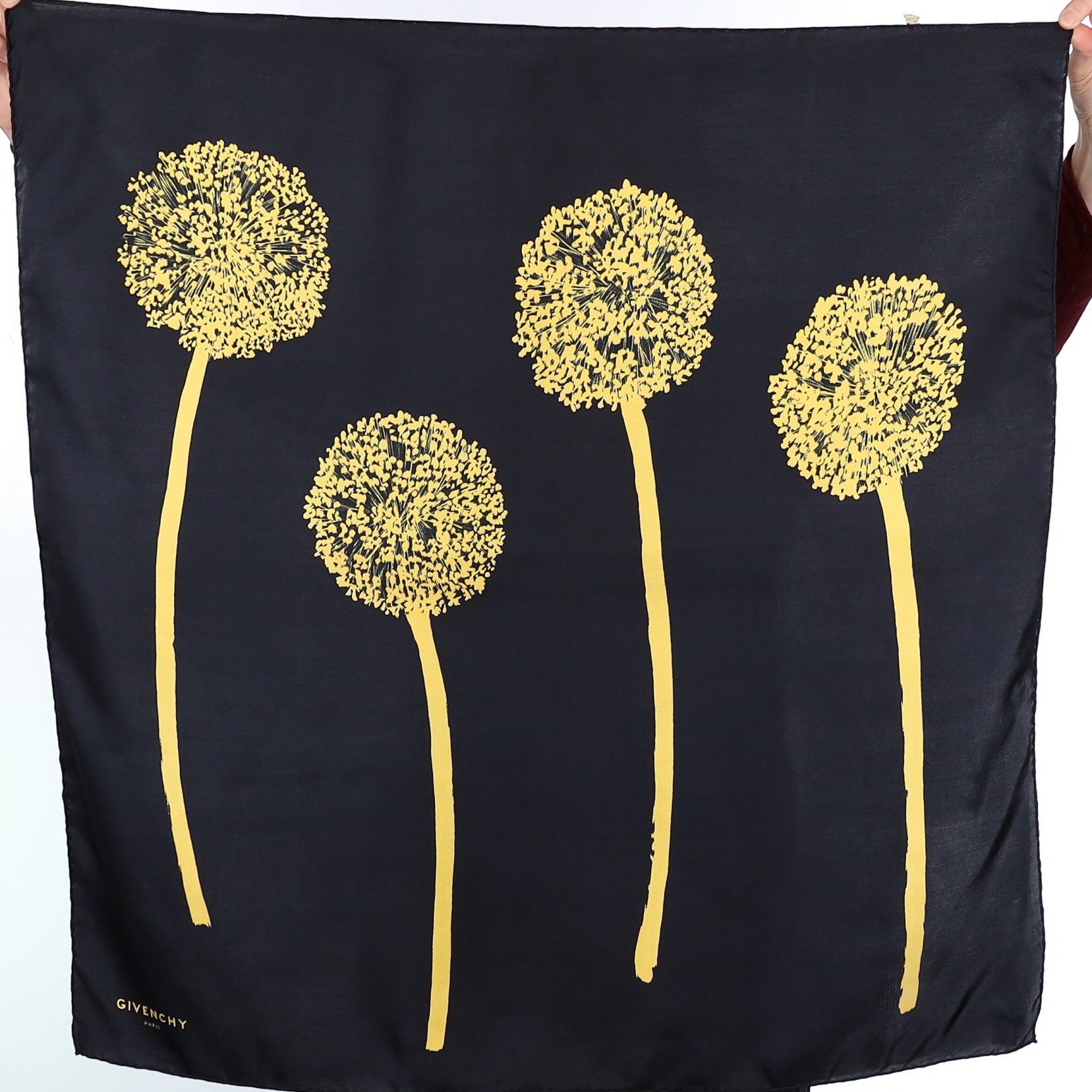 Givenchy Black Dandelion Vintage Silk Scarf