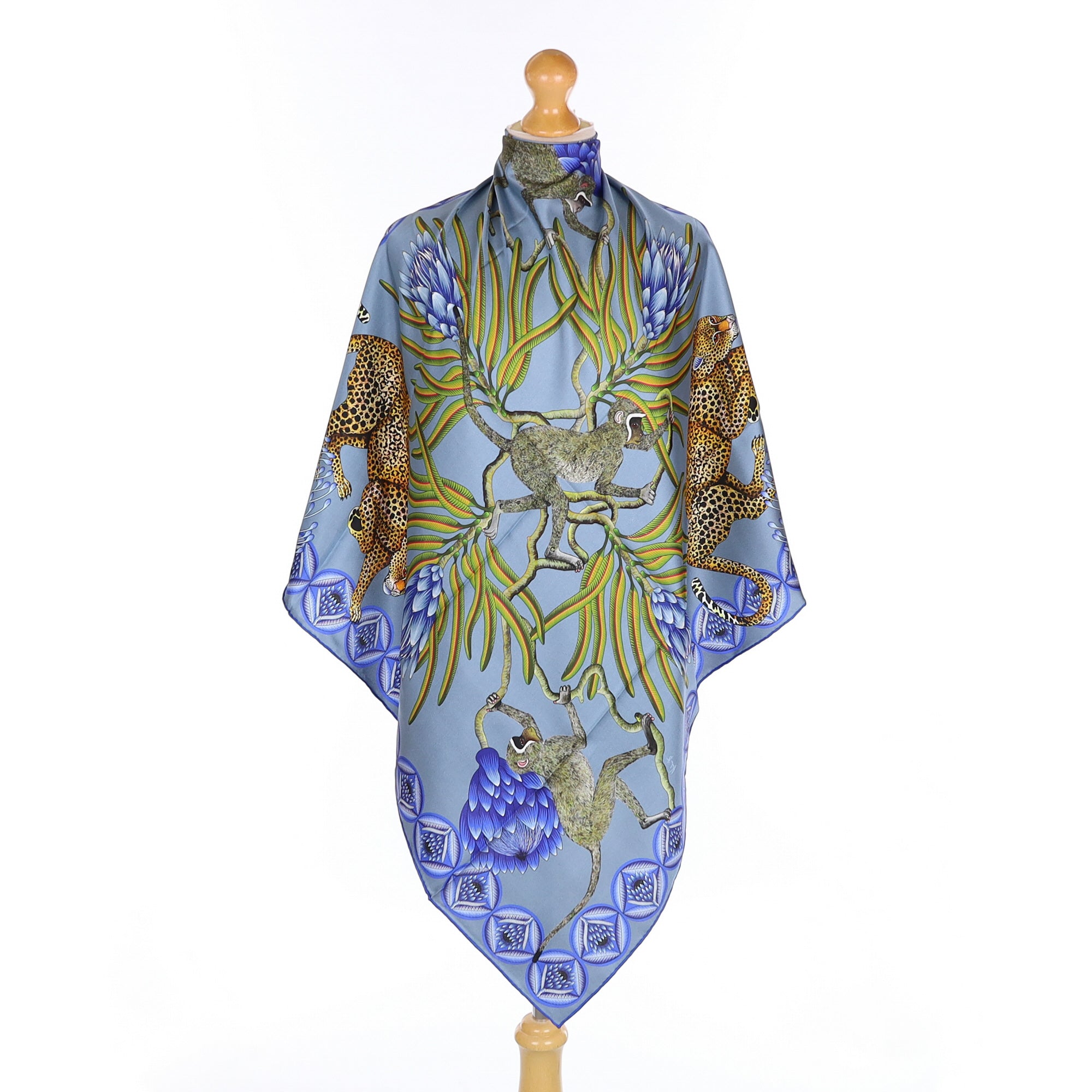 Brand New Bellezza Black & Blue Leopard Safari Double Faced Silk Scarf