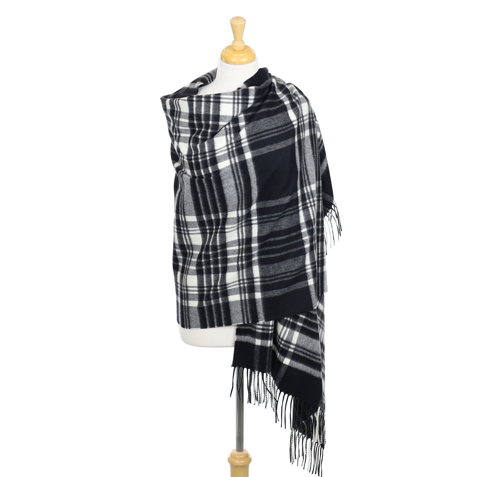 Brand New Scottish Black and Ivory Tartan Luxury Cashmere Stole