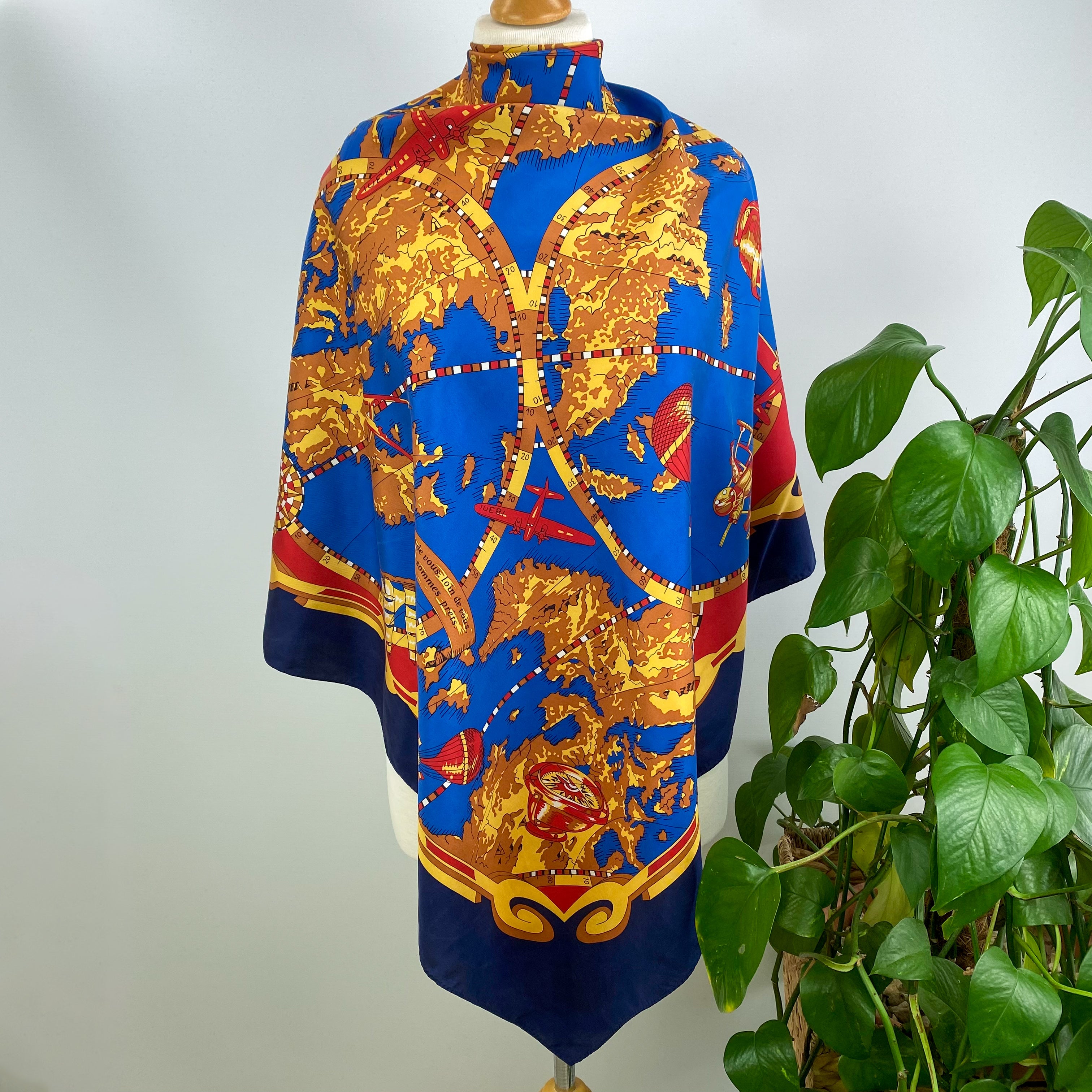 Map and Aircraft Vintage Silk Scarf
