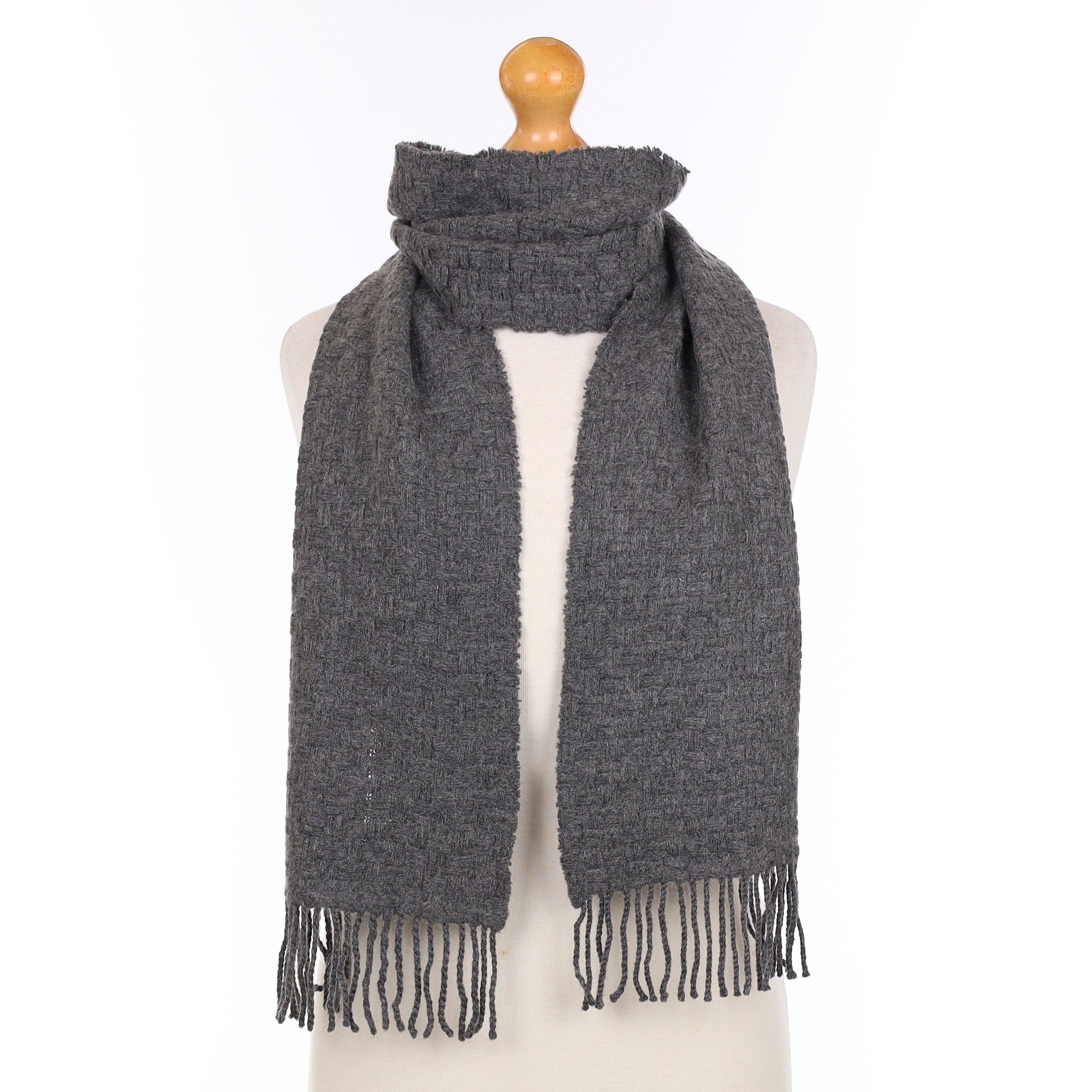 Slate Grey Textured Knit Cashmere Woven Scarf