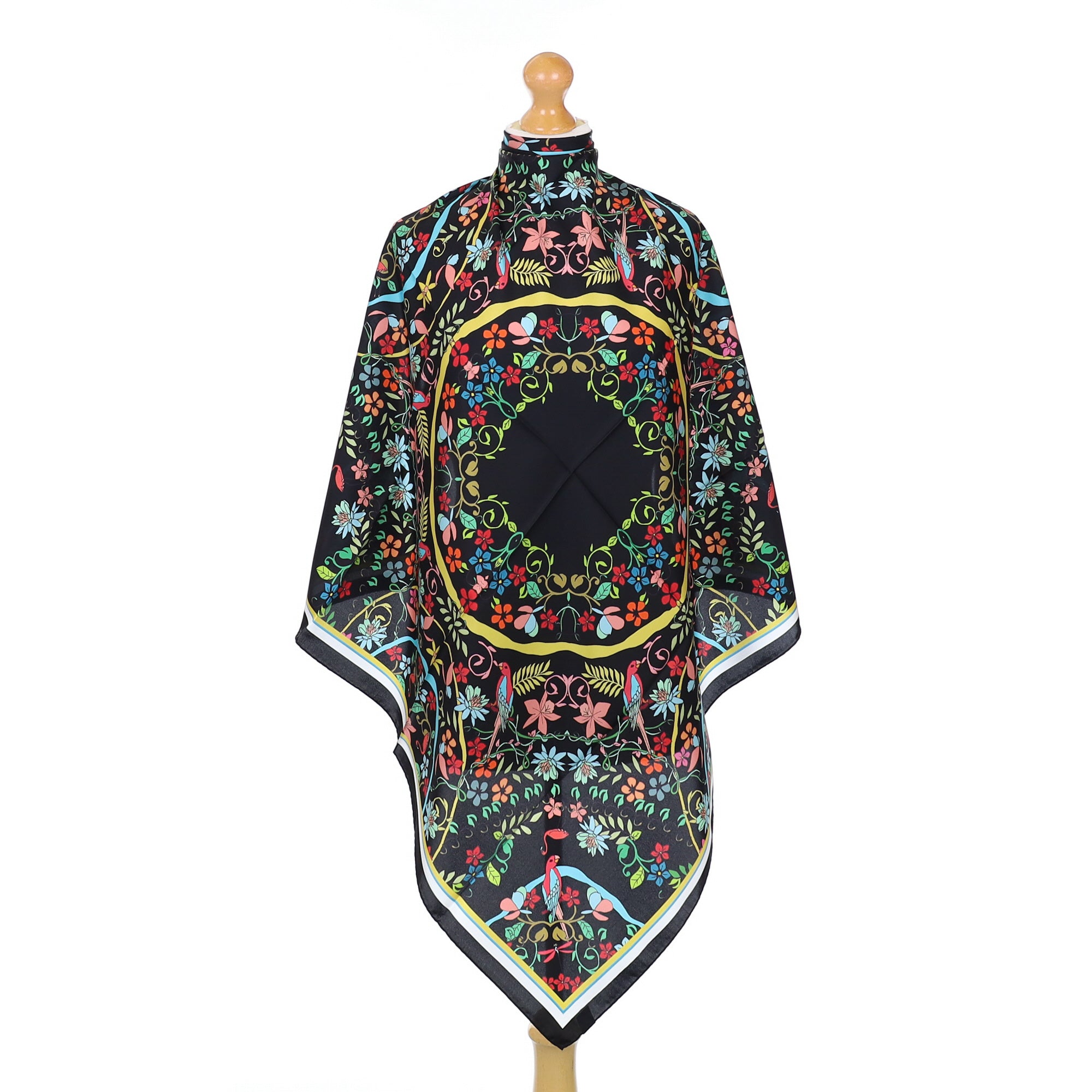 Brand New Italian Black Colourful Floral Silk Scarf